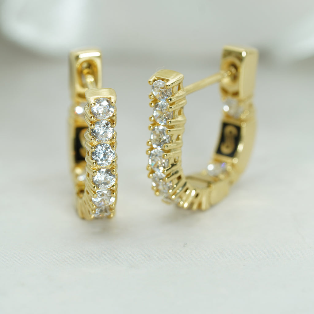 Yellow Gold Zircon Hoop Earrings
