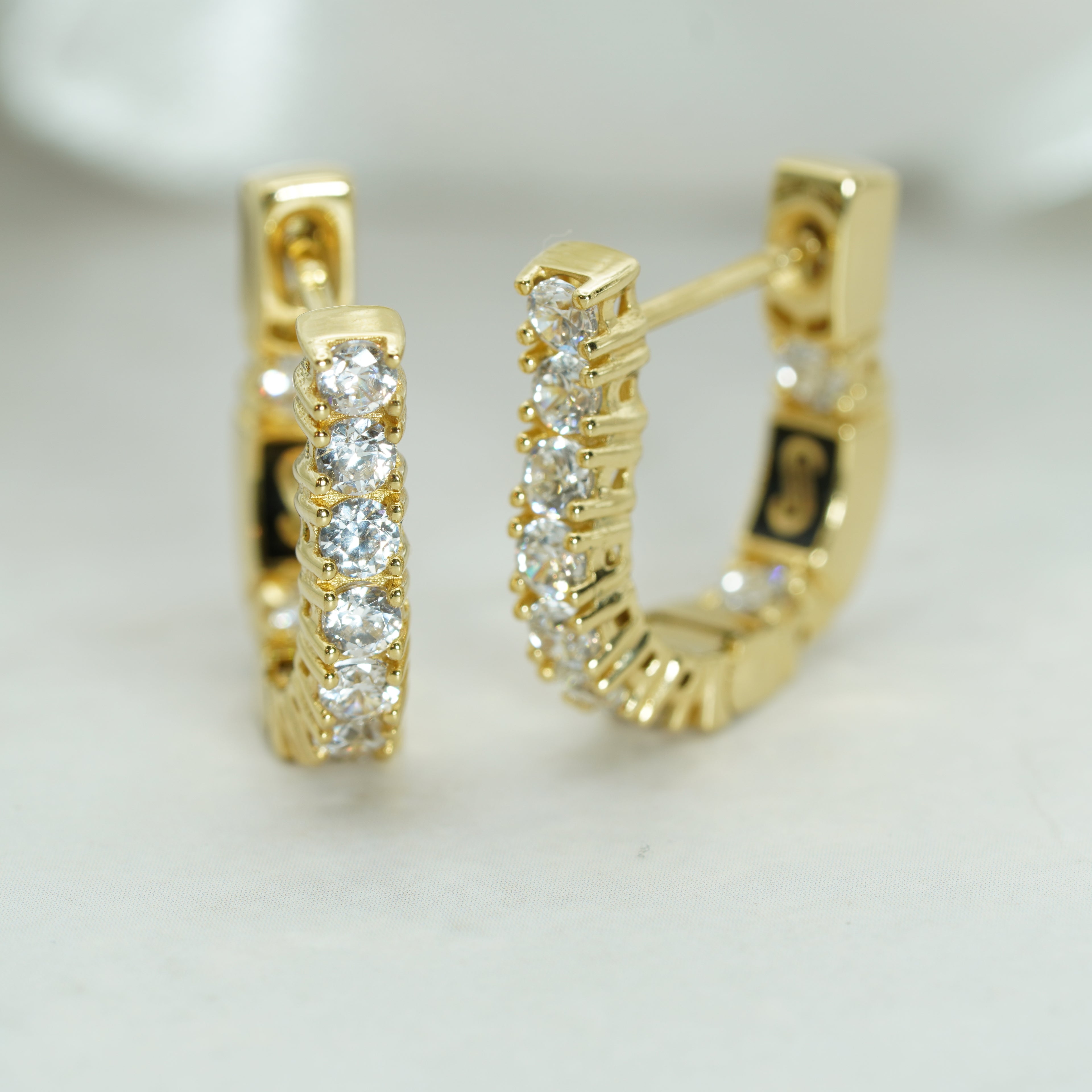 Yellow Gold Zircon Hoop Earrings