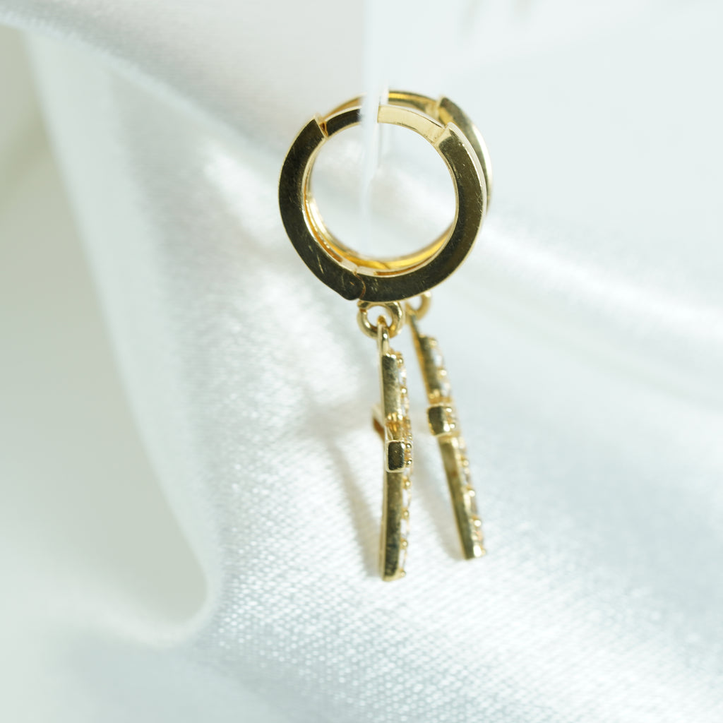 Yellow Gold Zircon Cross Drop Earrings