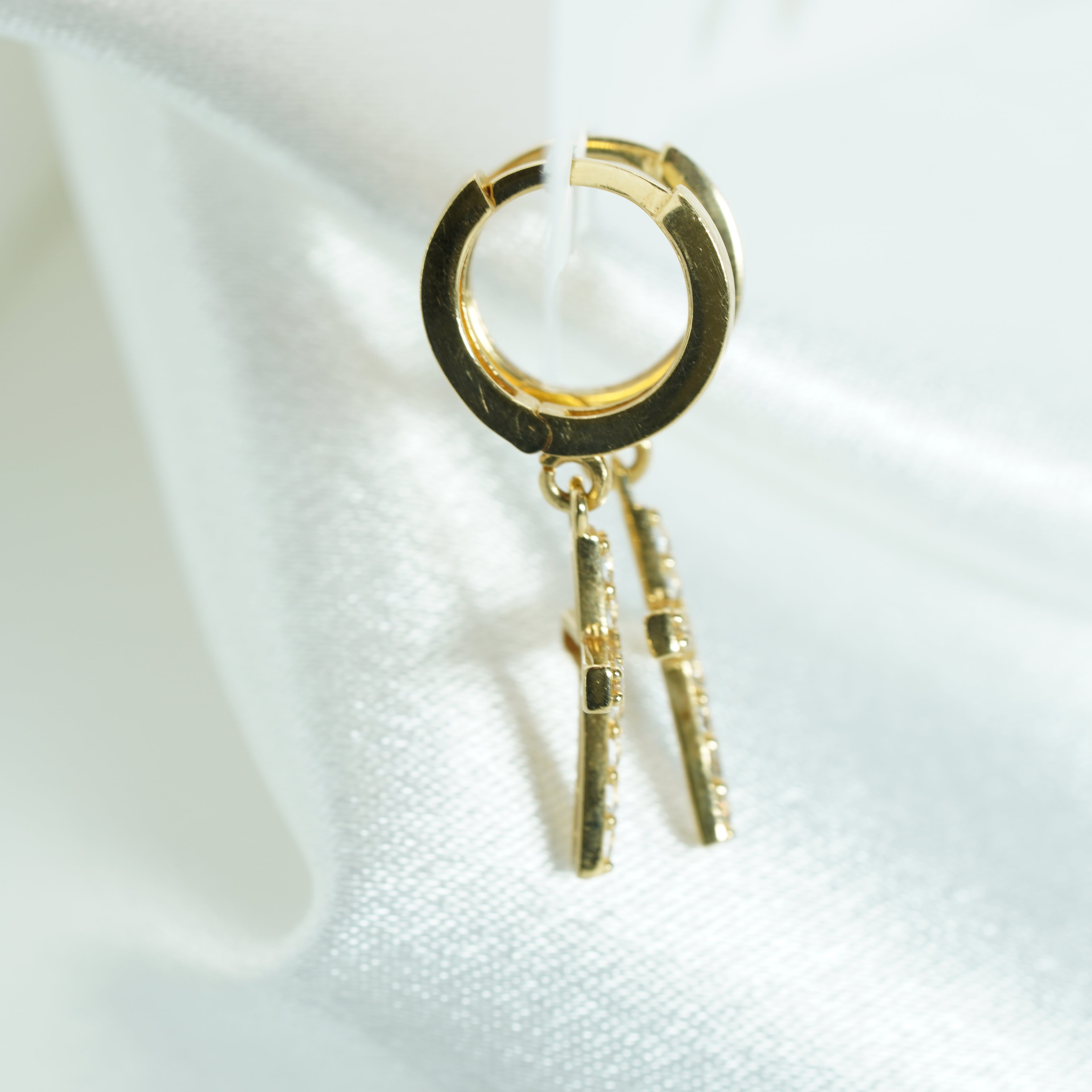 Yellow Gold Zircon Cross Drop Earrings