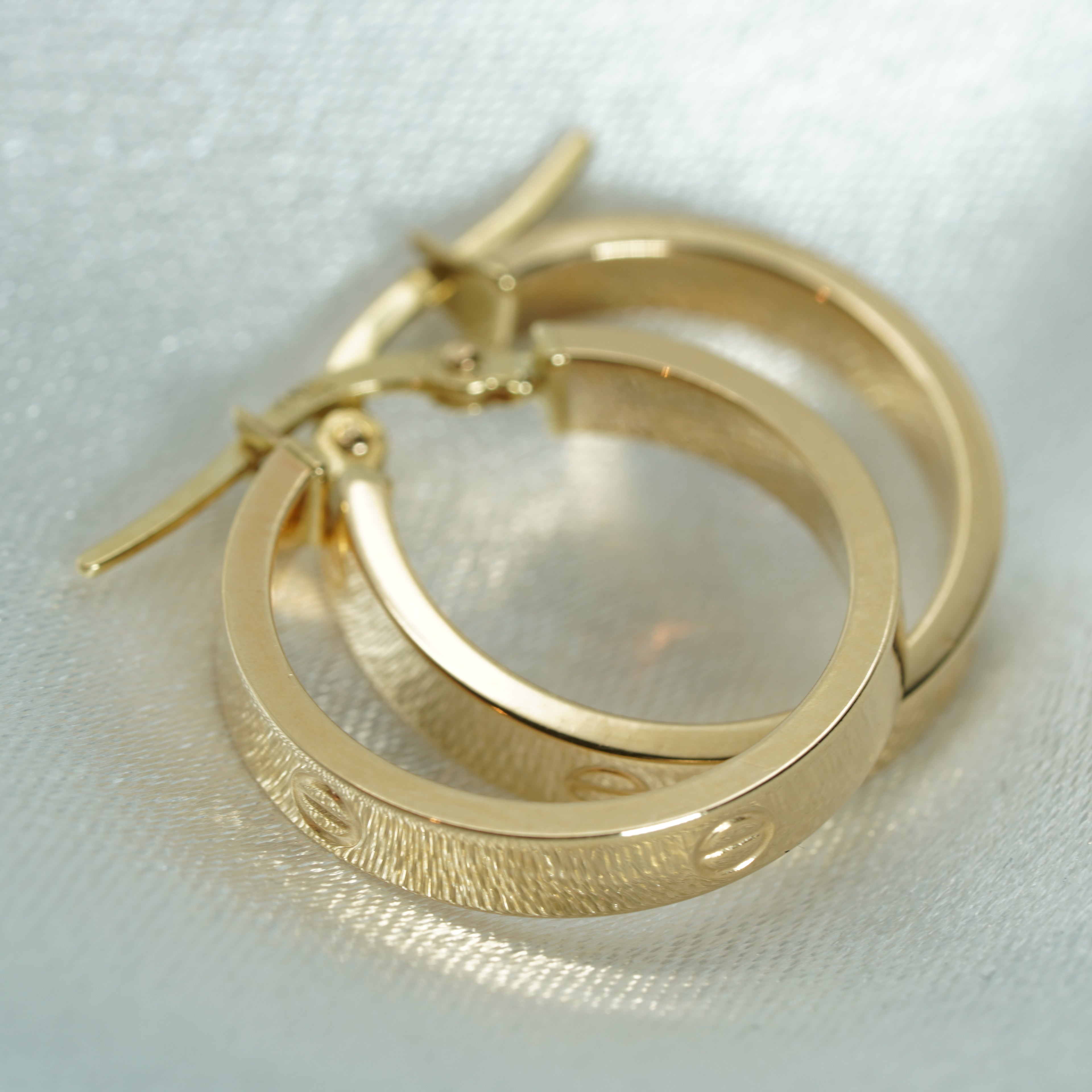Polished Yellow Gold Screw Motif Hoop Earrings
