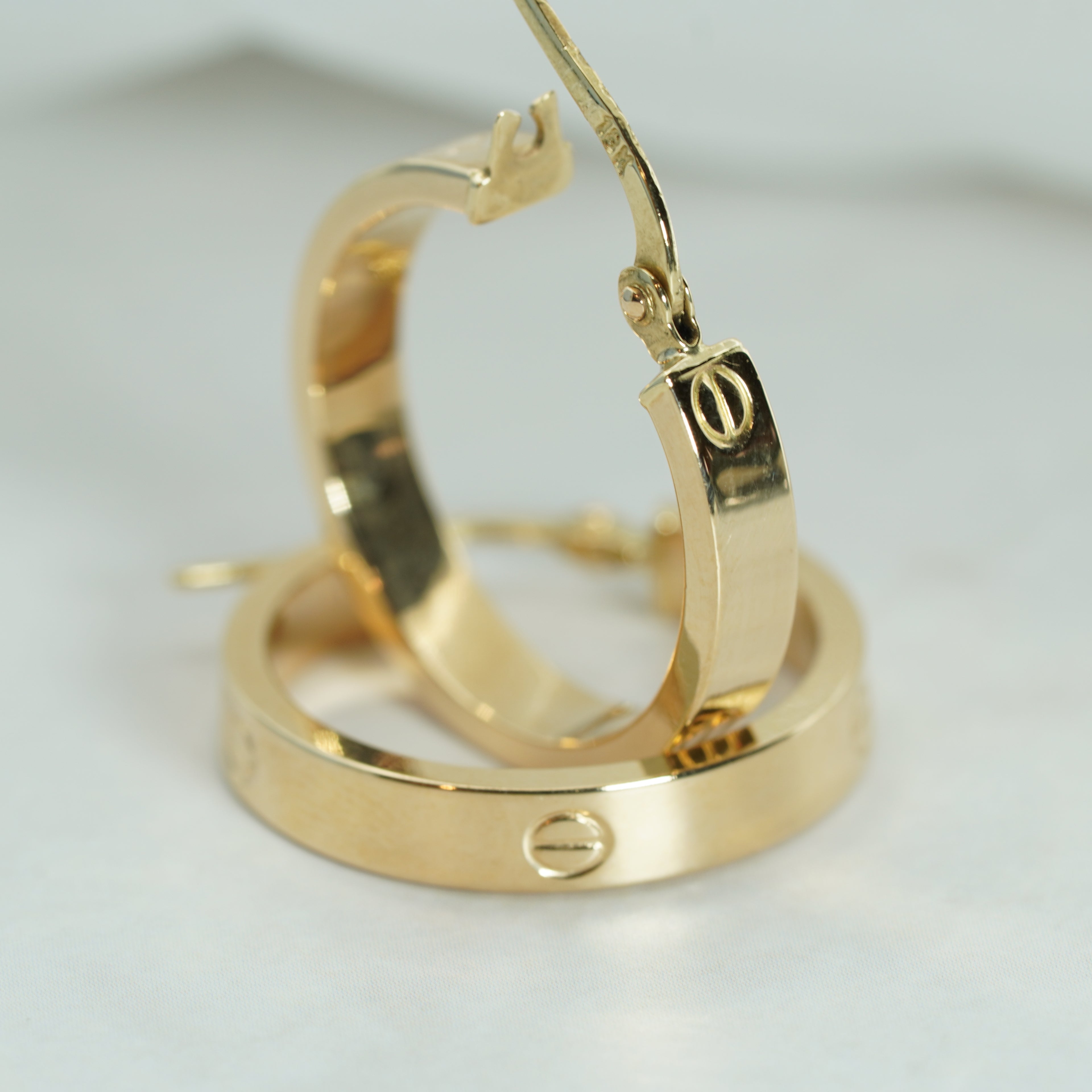 Polished Yellow Gold Screw Motif Hoop Earrings