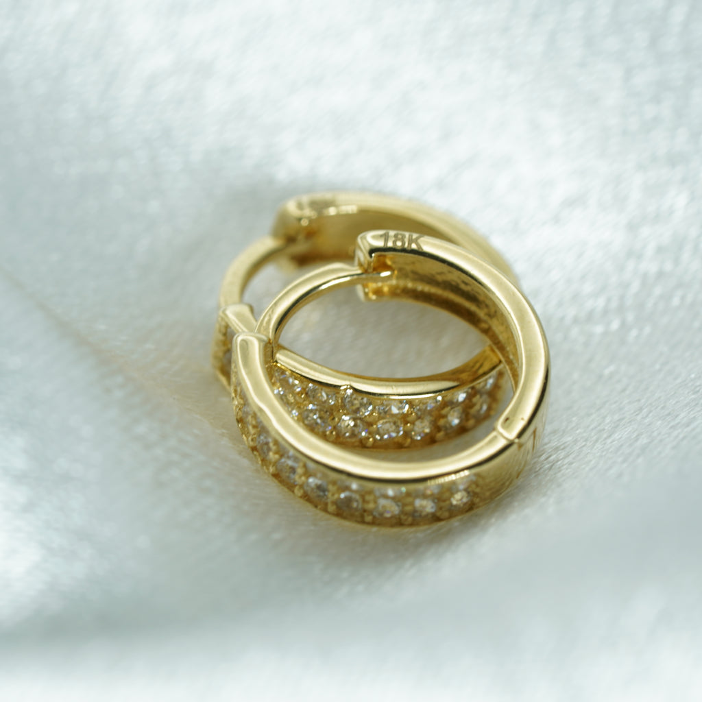 Yellow Gold Double Row Zircon Hoop Earrings