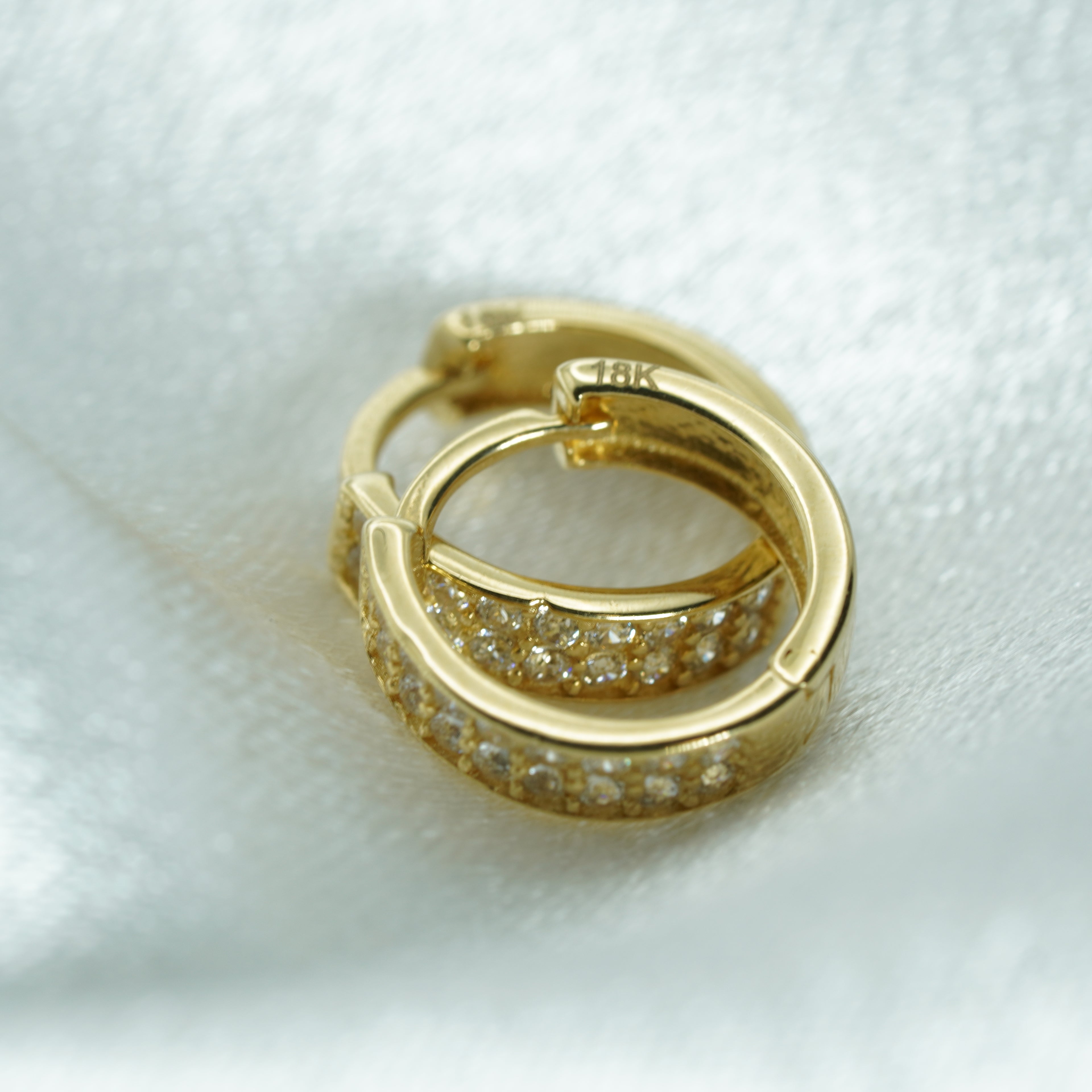 Yellow Gold Double Row Zircon Hoop Earrings