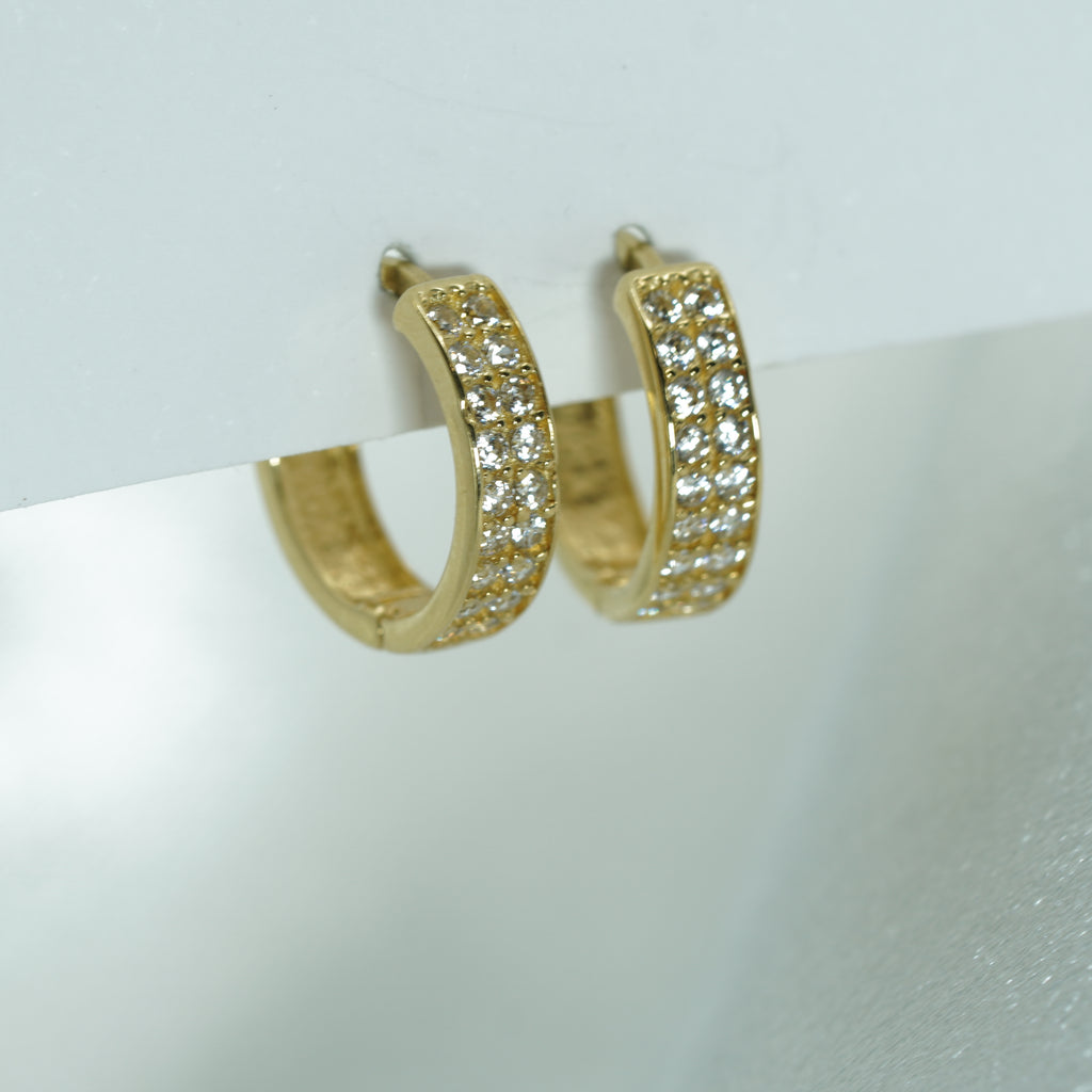 Yellow Gold Double Row Zircon Hoop Earrings
