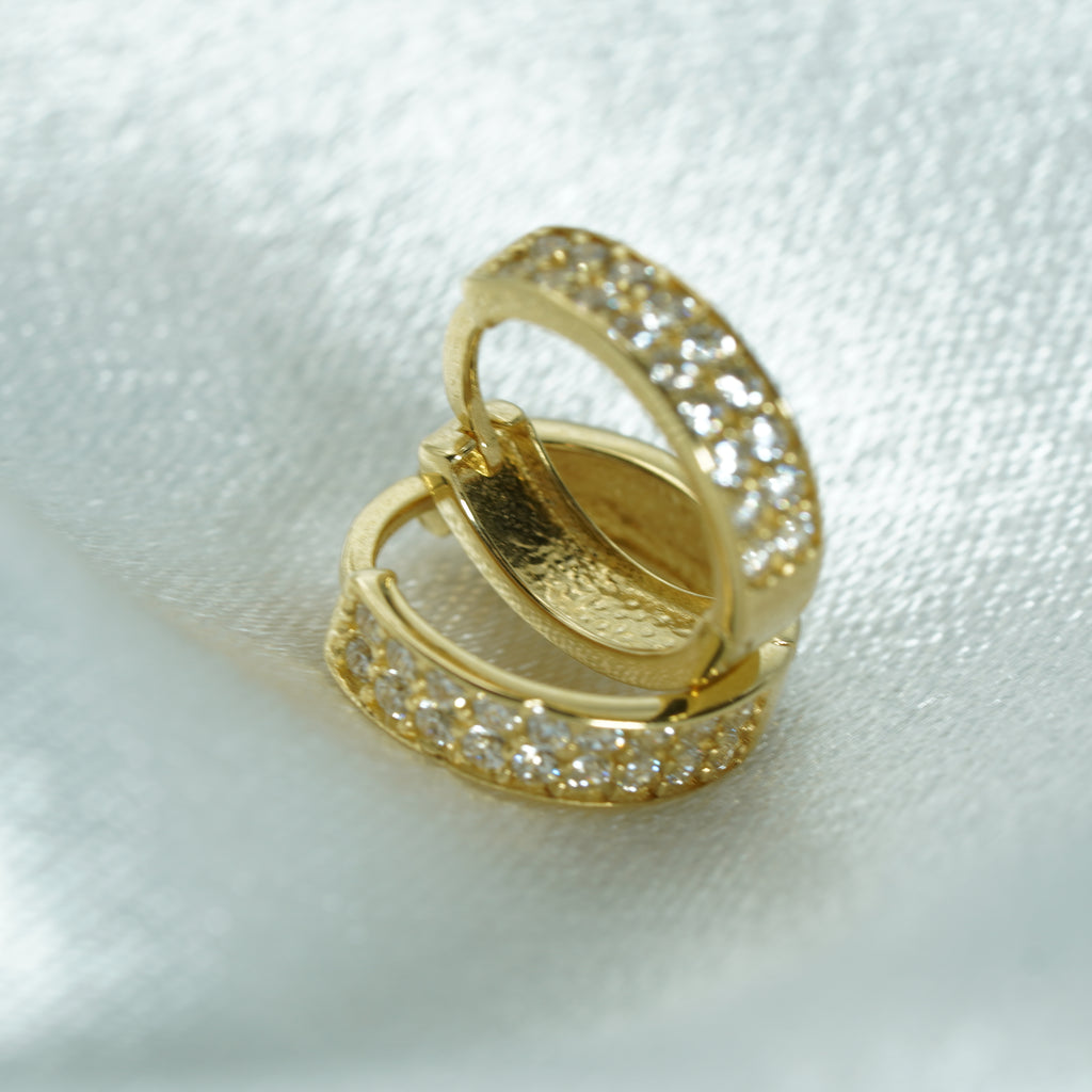 Yellow Gold Double Row Zircon Hoop Earrings