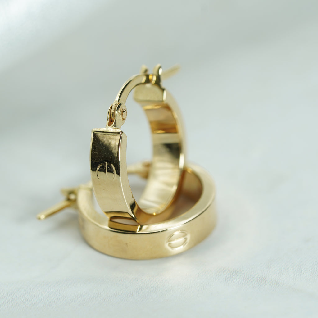 Wide Flat Profile Hoop Earrings in Yellow Gold
