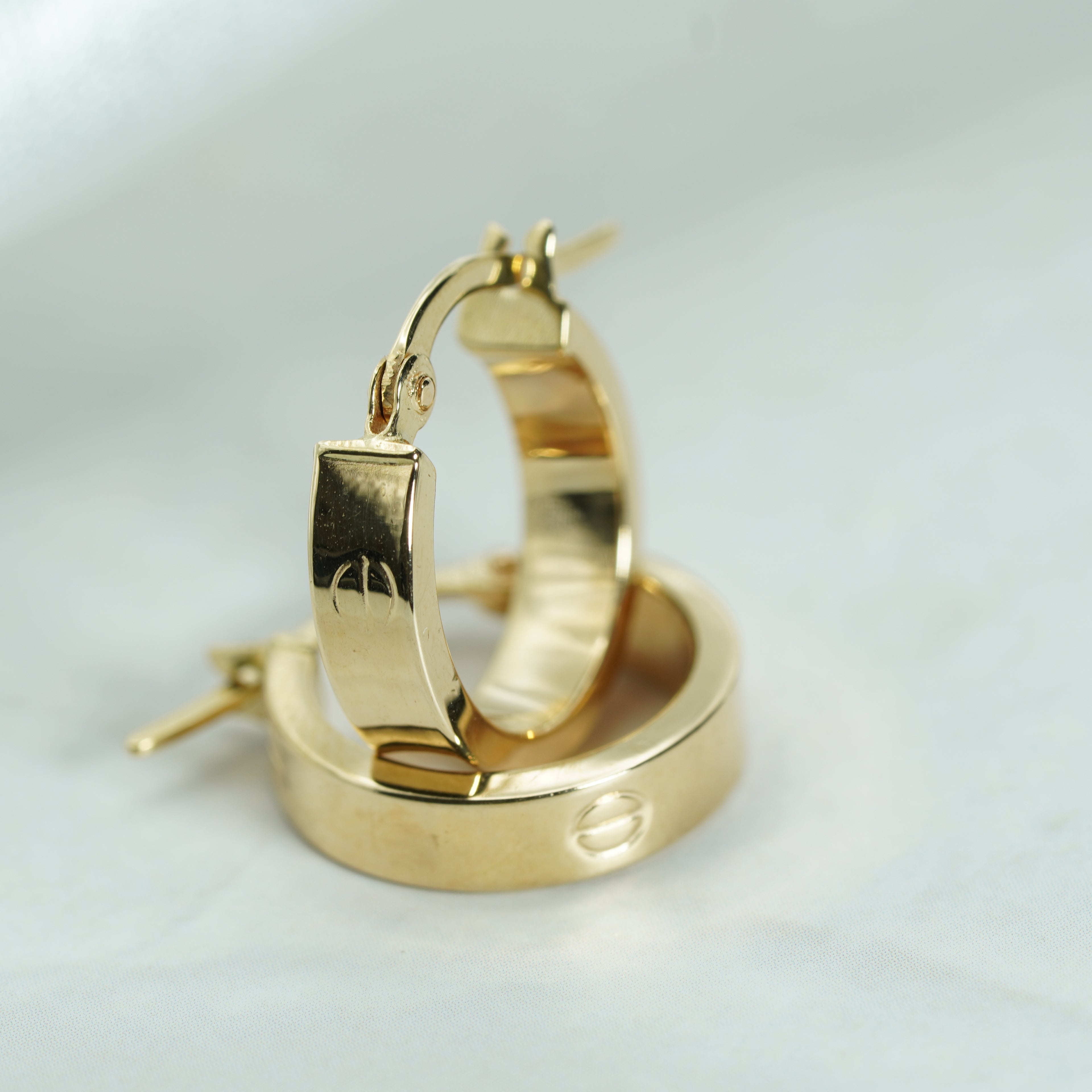 Wide Flat Profile Hoop Earrings in Yellow Gold
