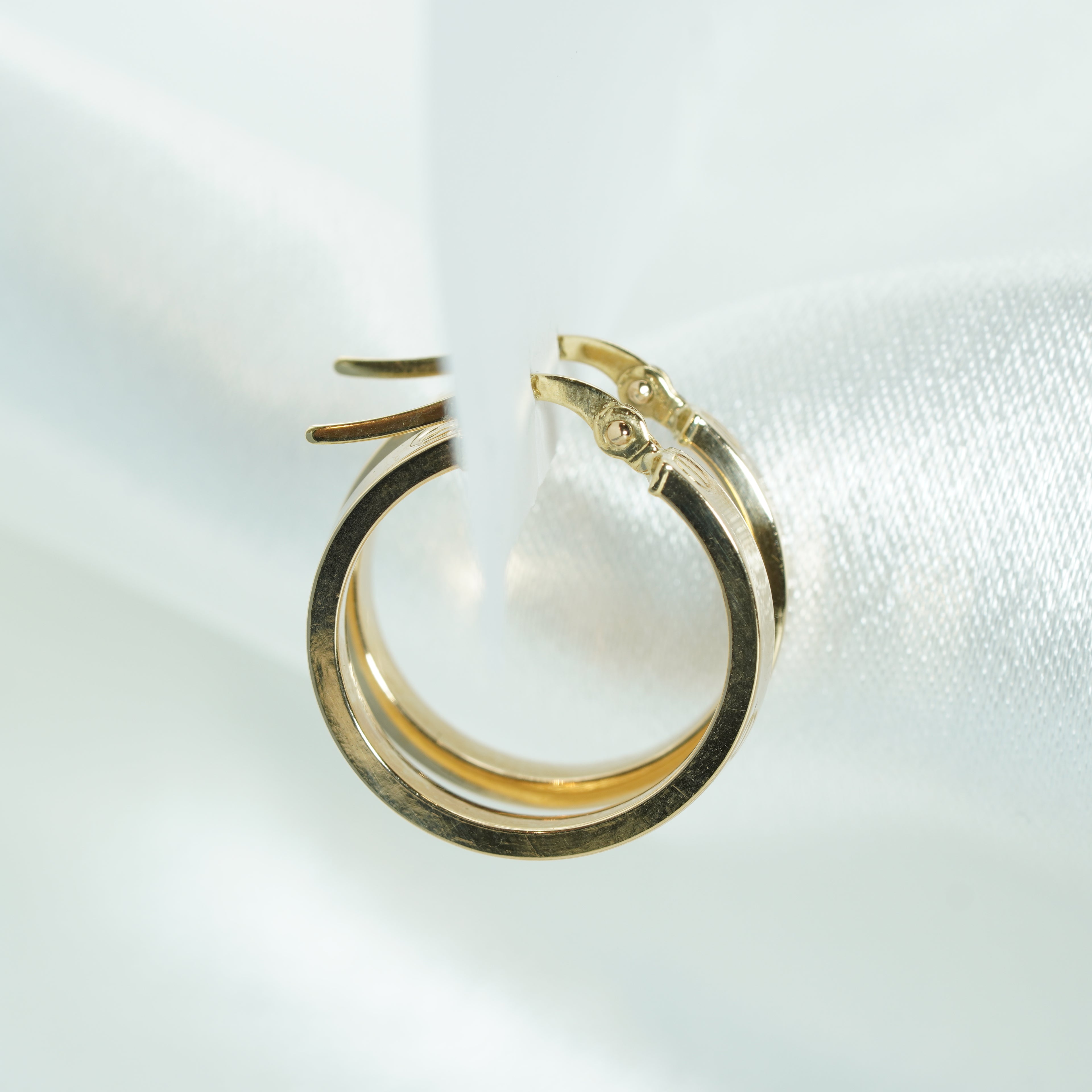 Wide Flat Profile Hoop Earrings in Yellow Gold