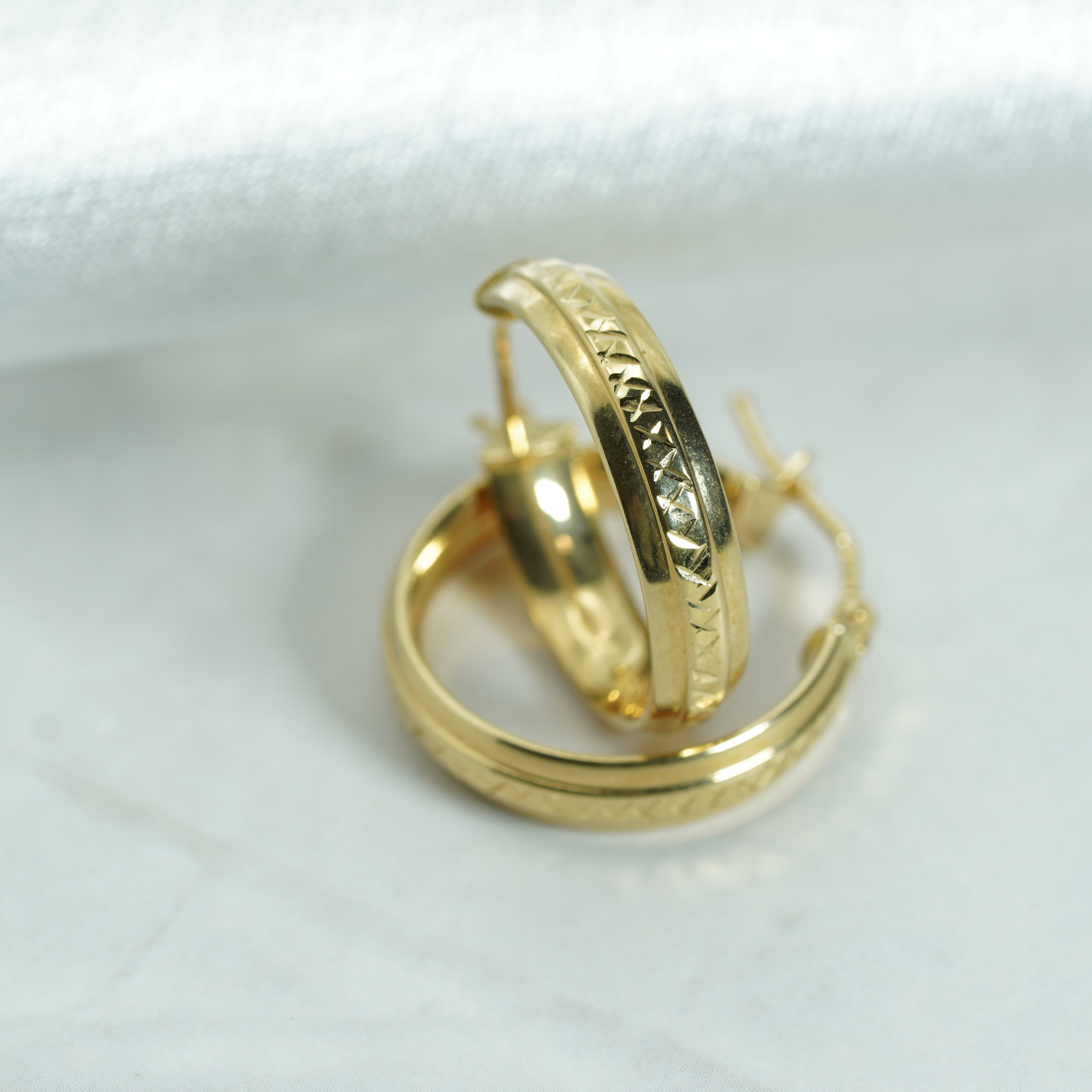 Textured Yellow Gold Hoop Earrings