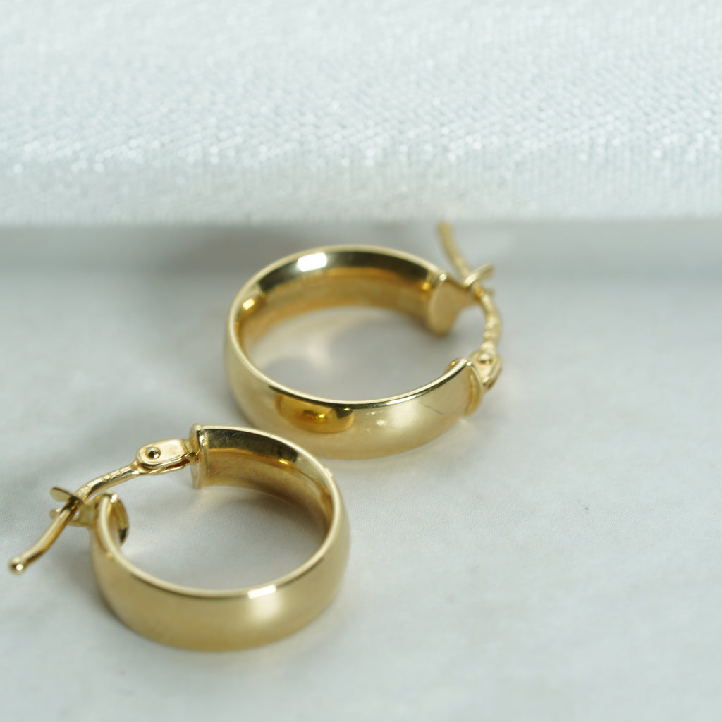 Wide High-Polish Yellow Gold Hoop Earrings