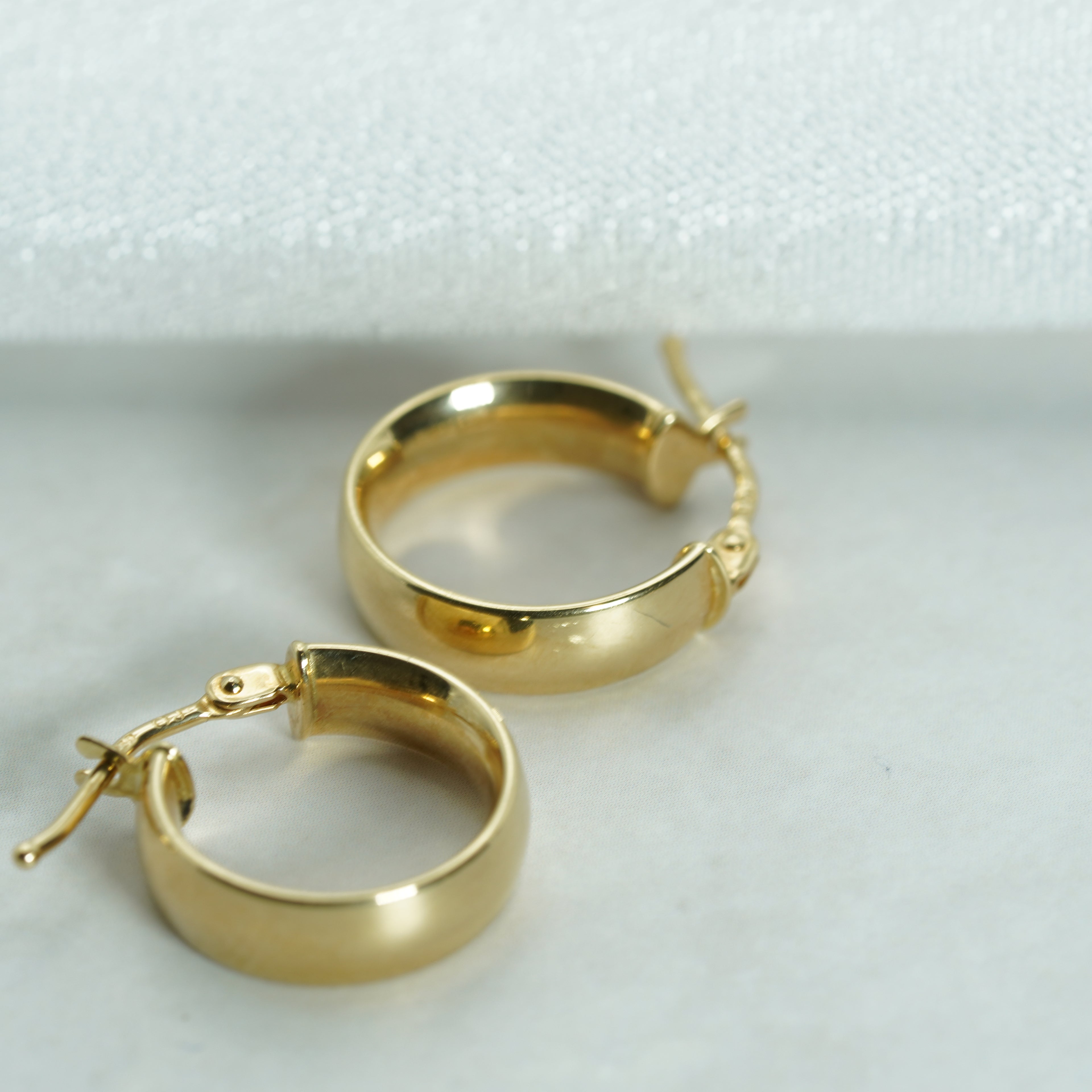 Wide High-Polish Yellow Gold Hoop Earrings