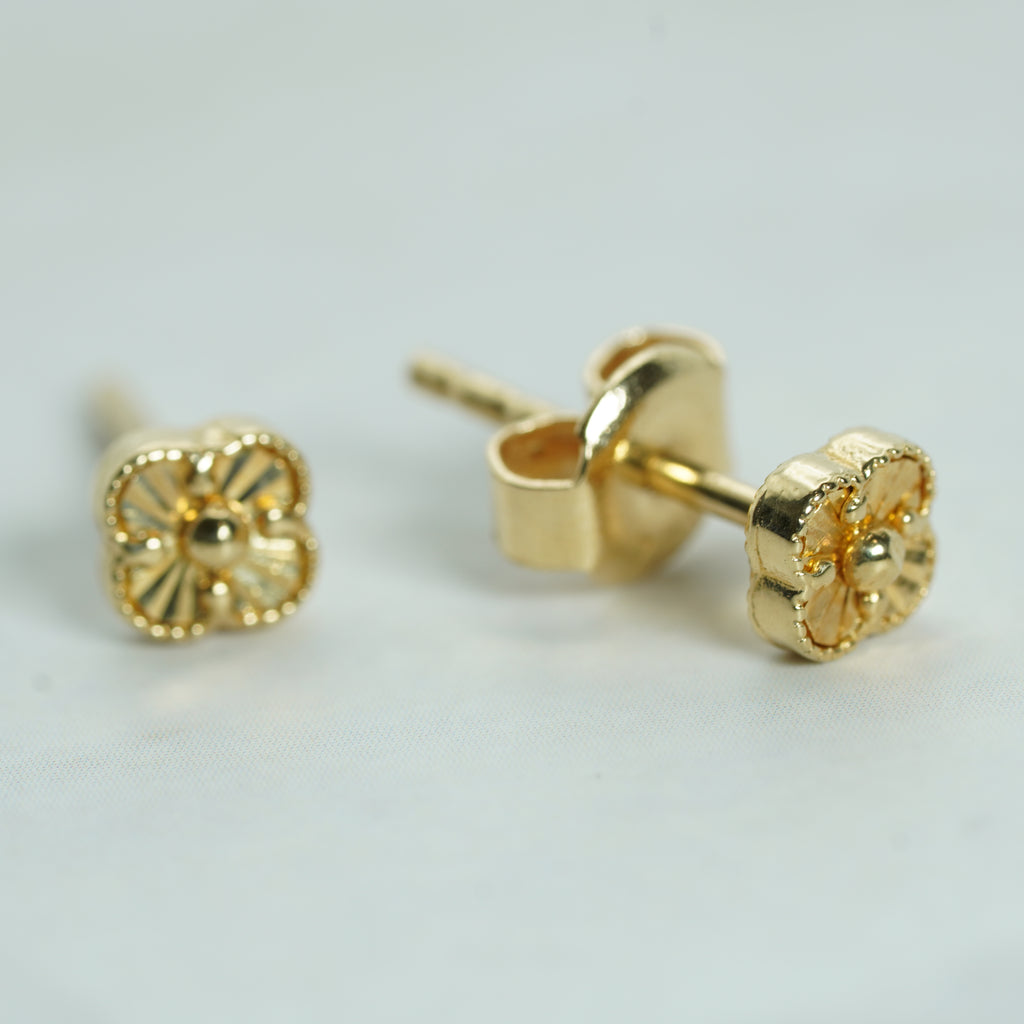 Floral Motif Yellow Gold Stud Earrings
