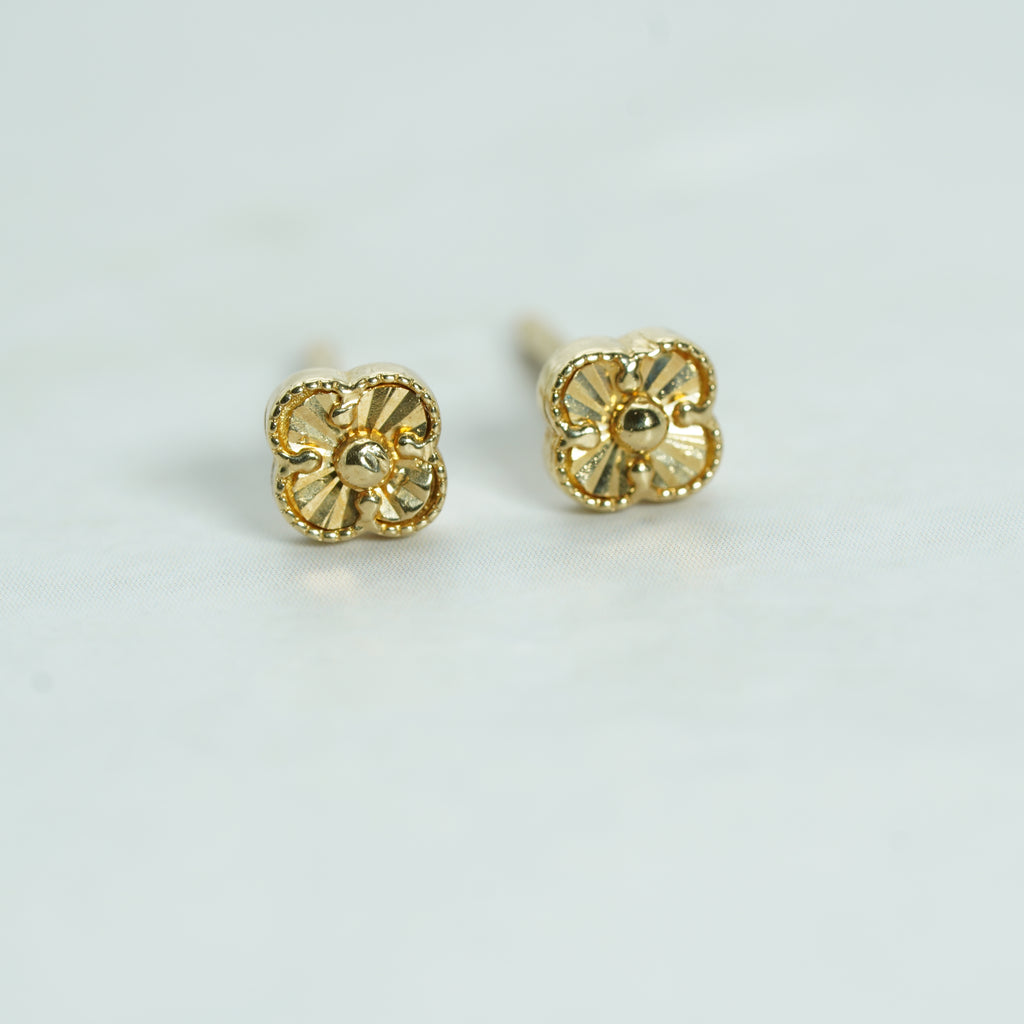 Floral Motif Yellow Gold Stud Earrings