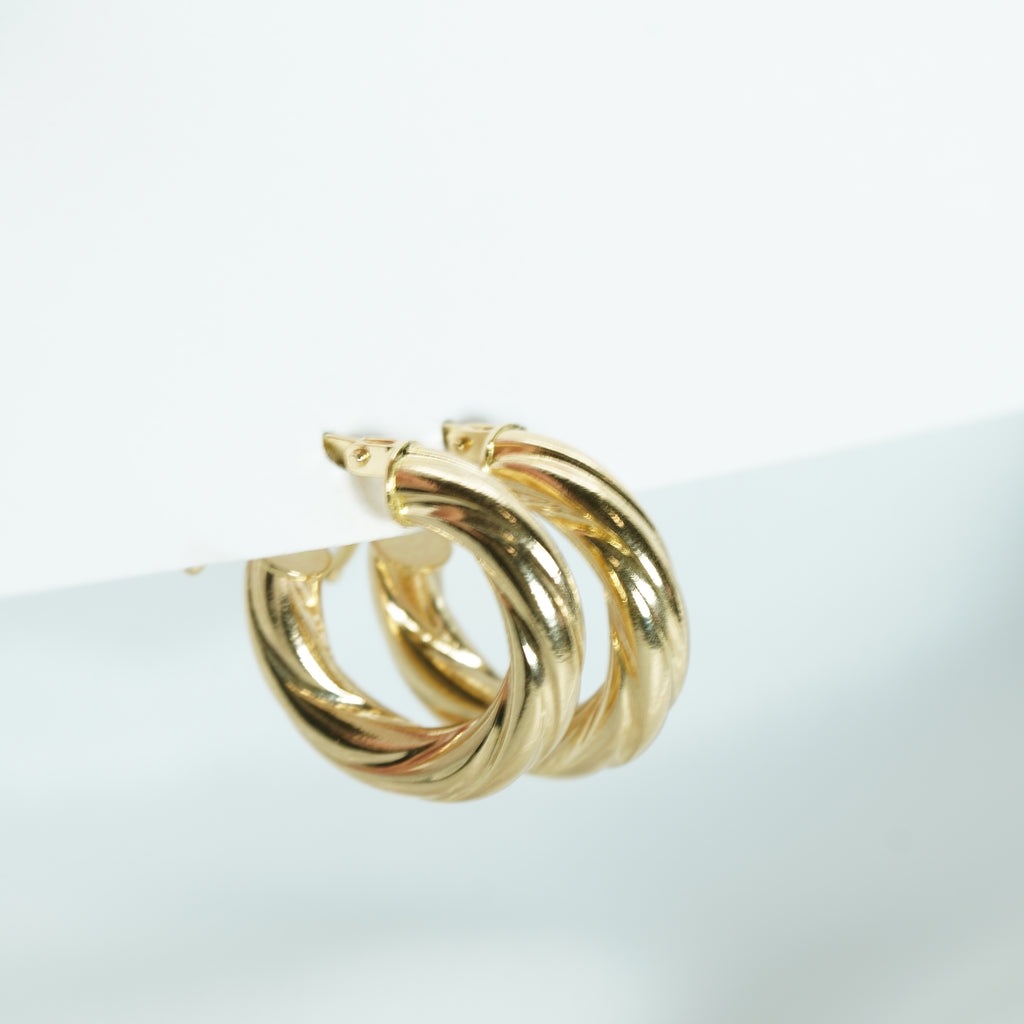 Twisted Yellow Gold Hoop Earrings