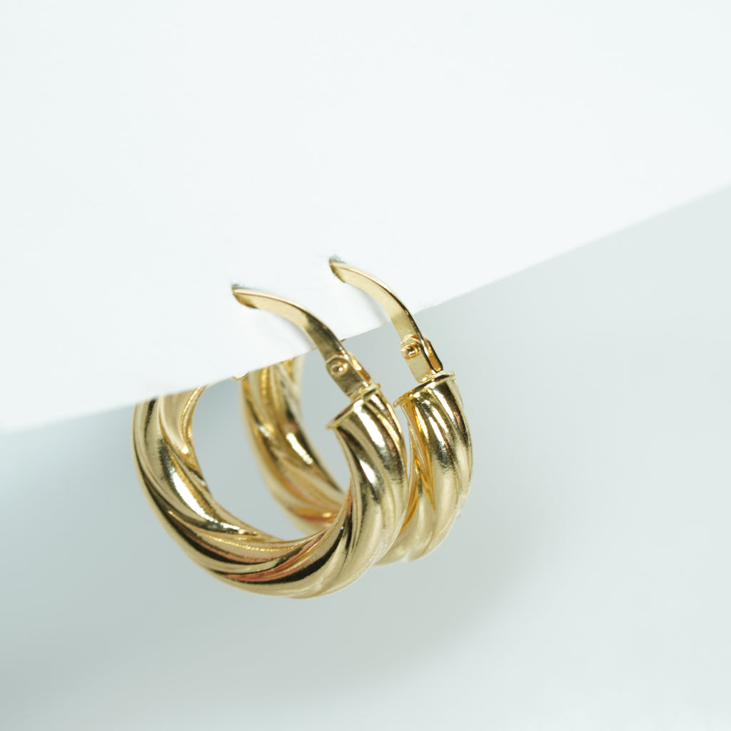 Twisted Yellow Gold Hoop Earrings