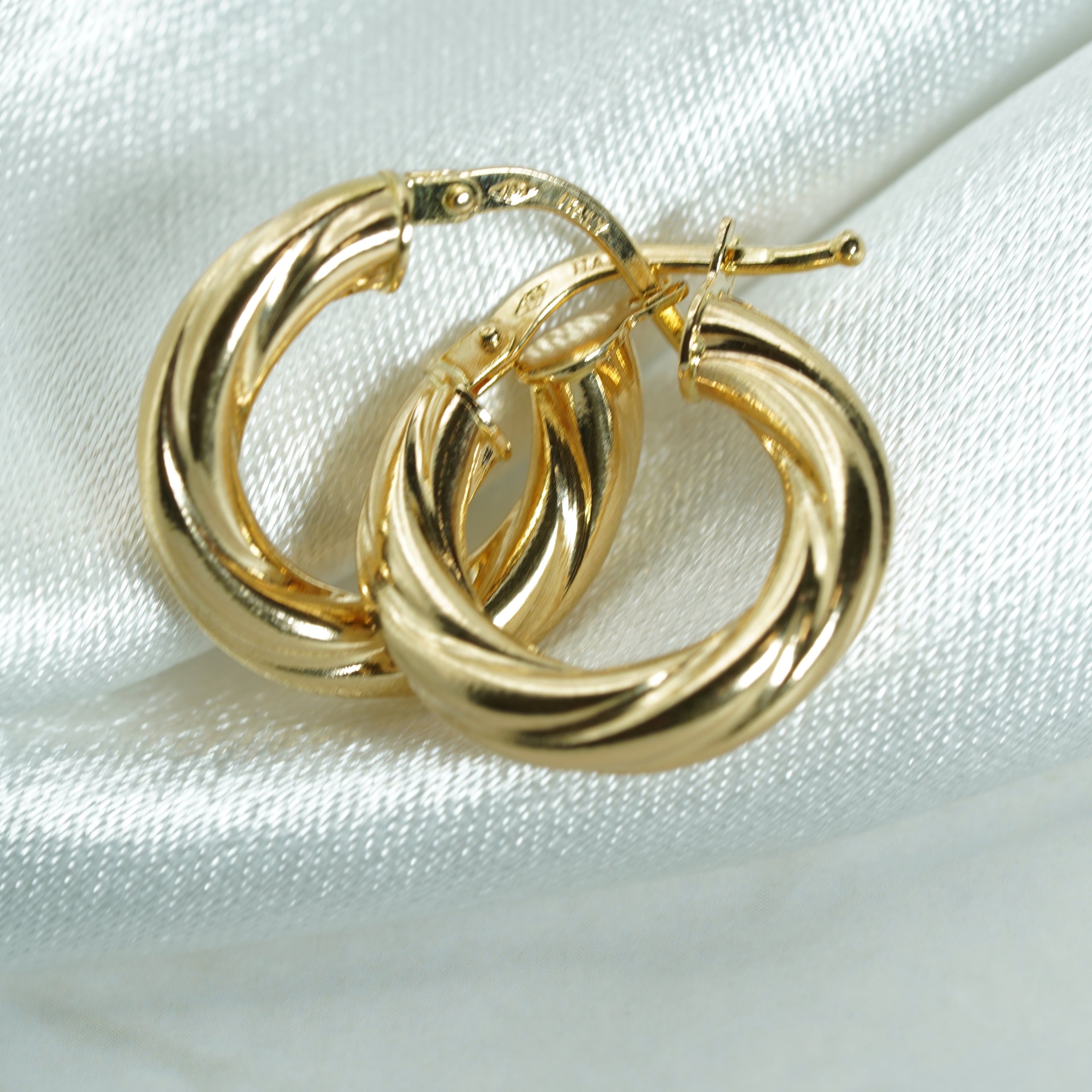 Twisted Yellow Gold Hoop Earrings