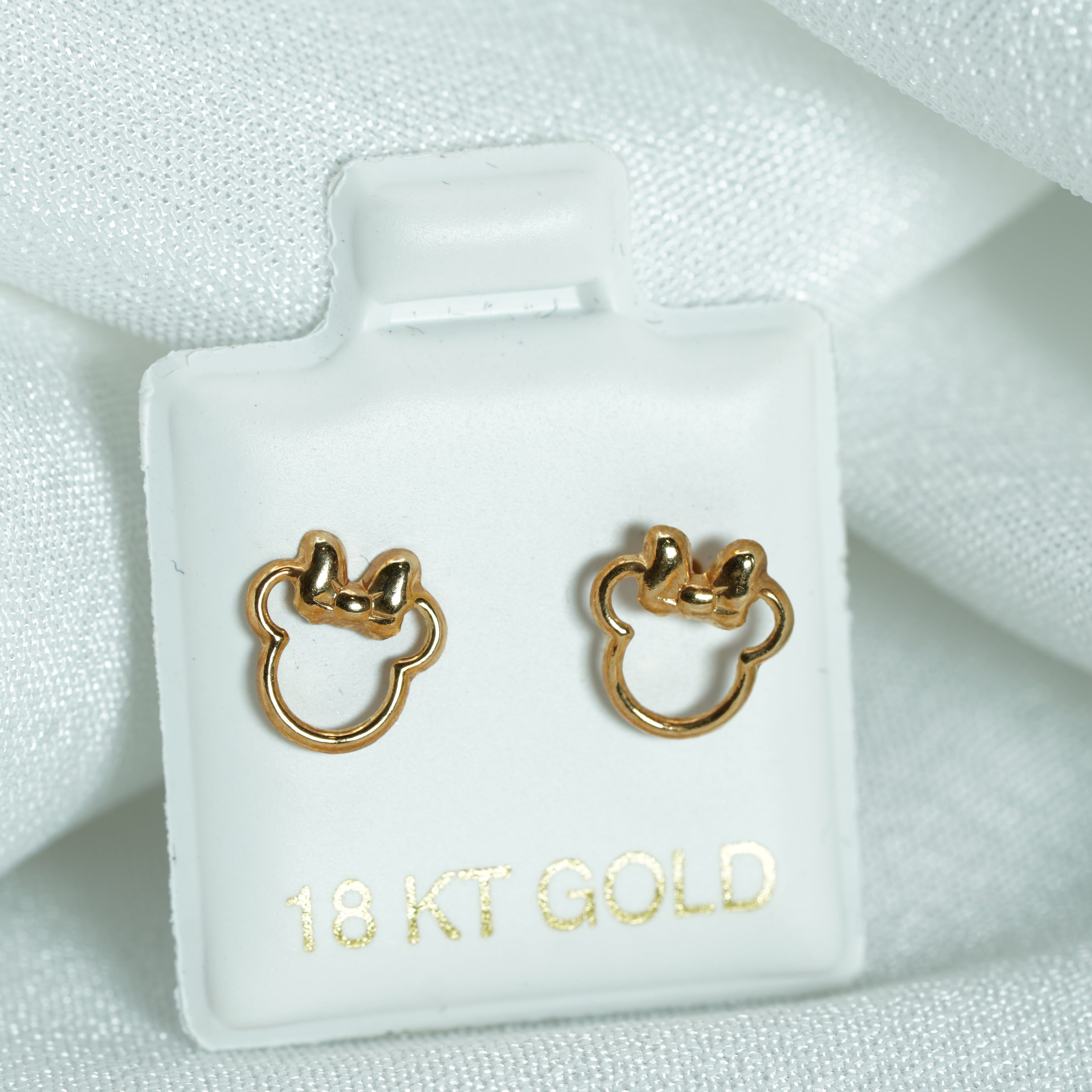 Yellow Gold Mouse Silhouette Stud Earrings with Bow