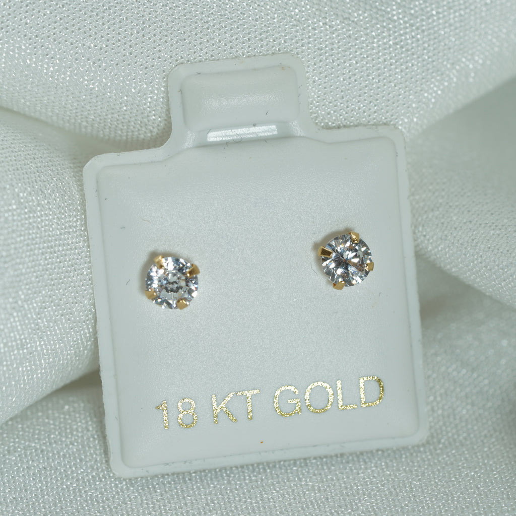 Classic Round Zircon Stud Earrings in Yellow Gold