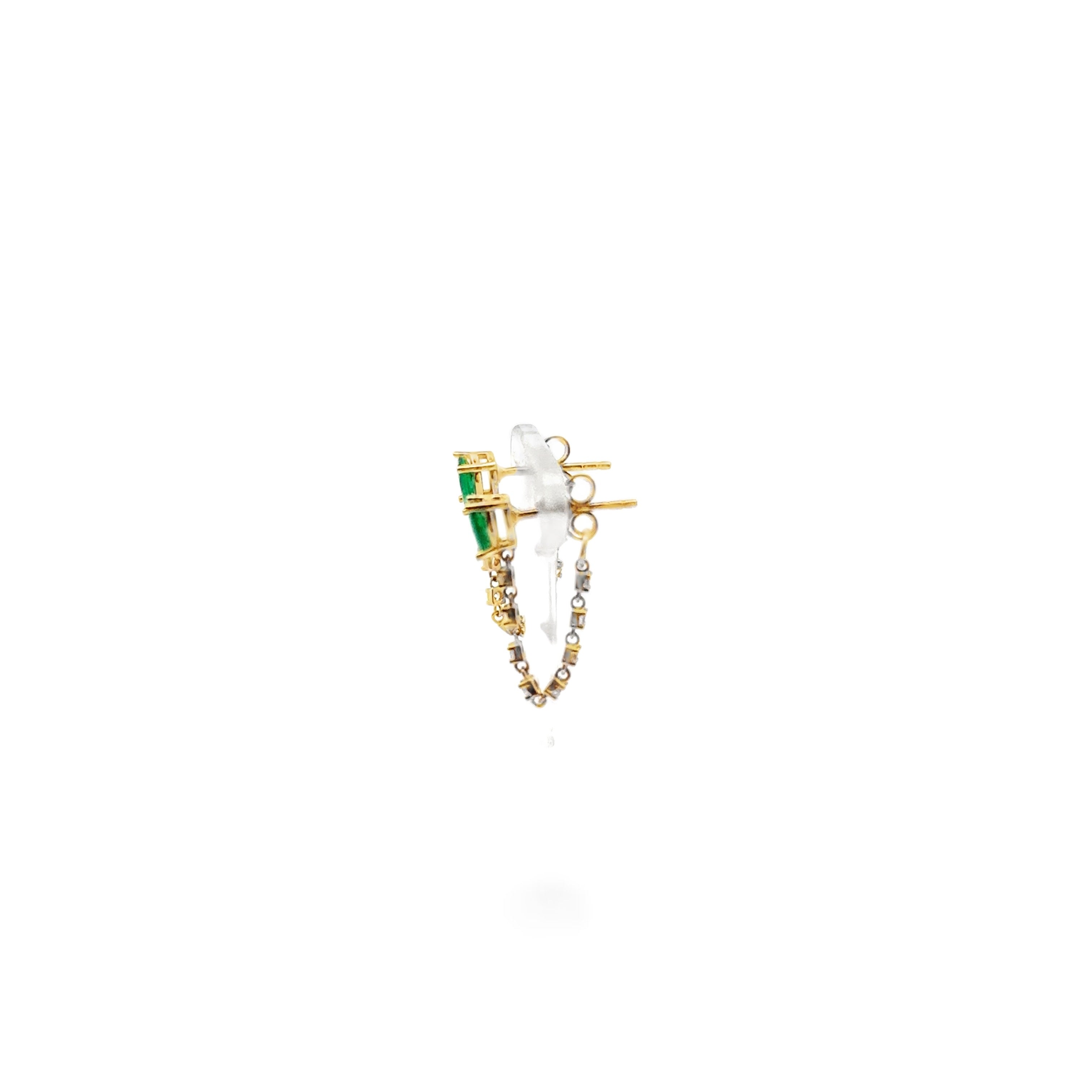 Yellow Gold Green Zircon Chain Drop Earrings