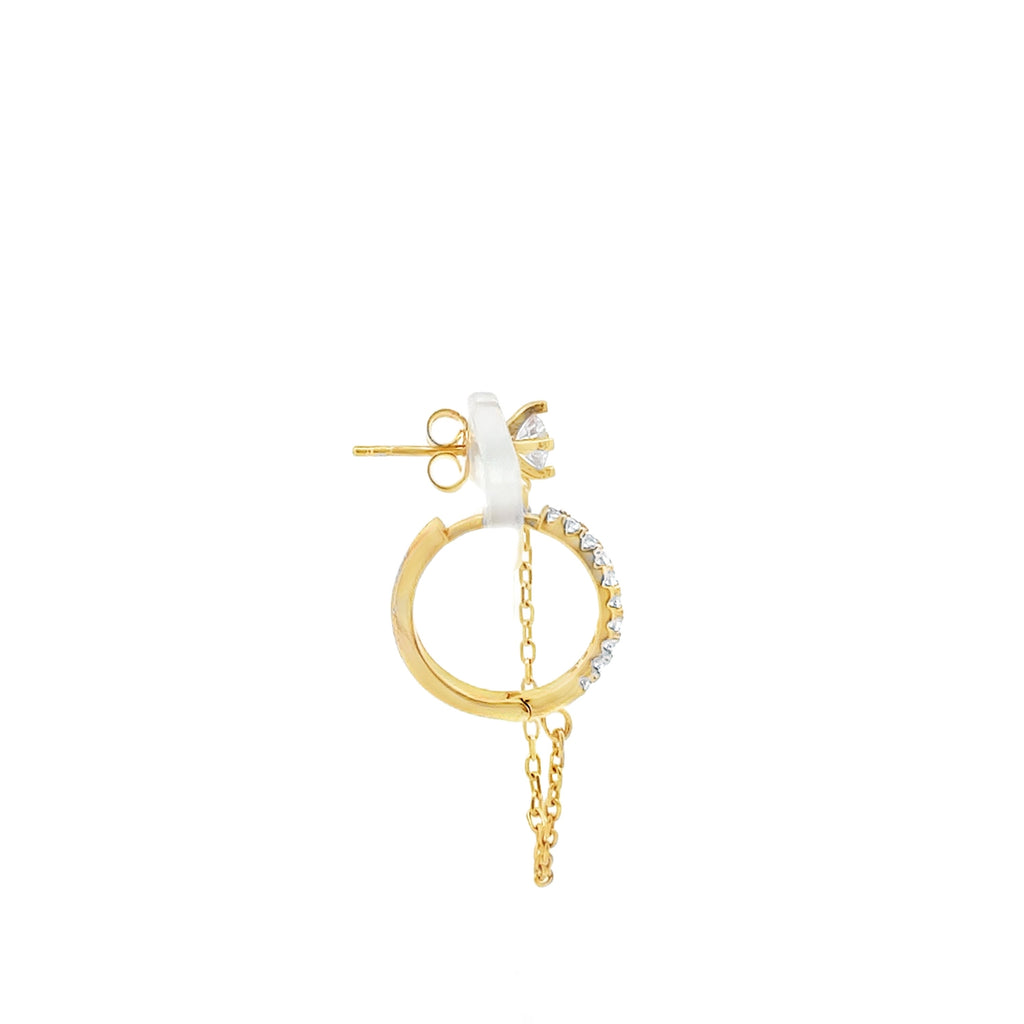 Gold Zircon Chain and Hoop Dangle Earrings