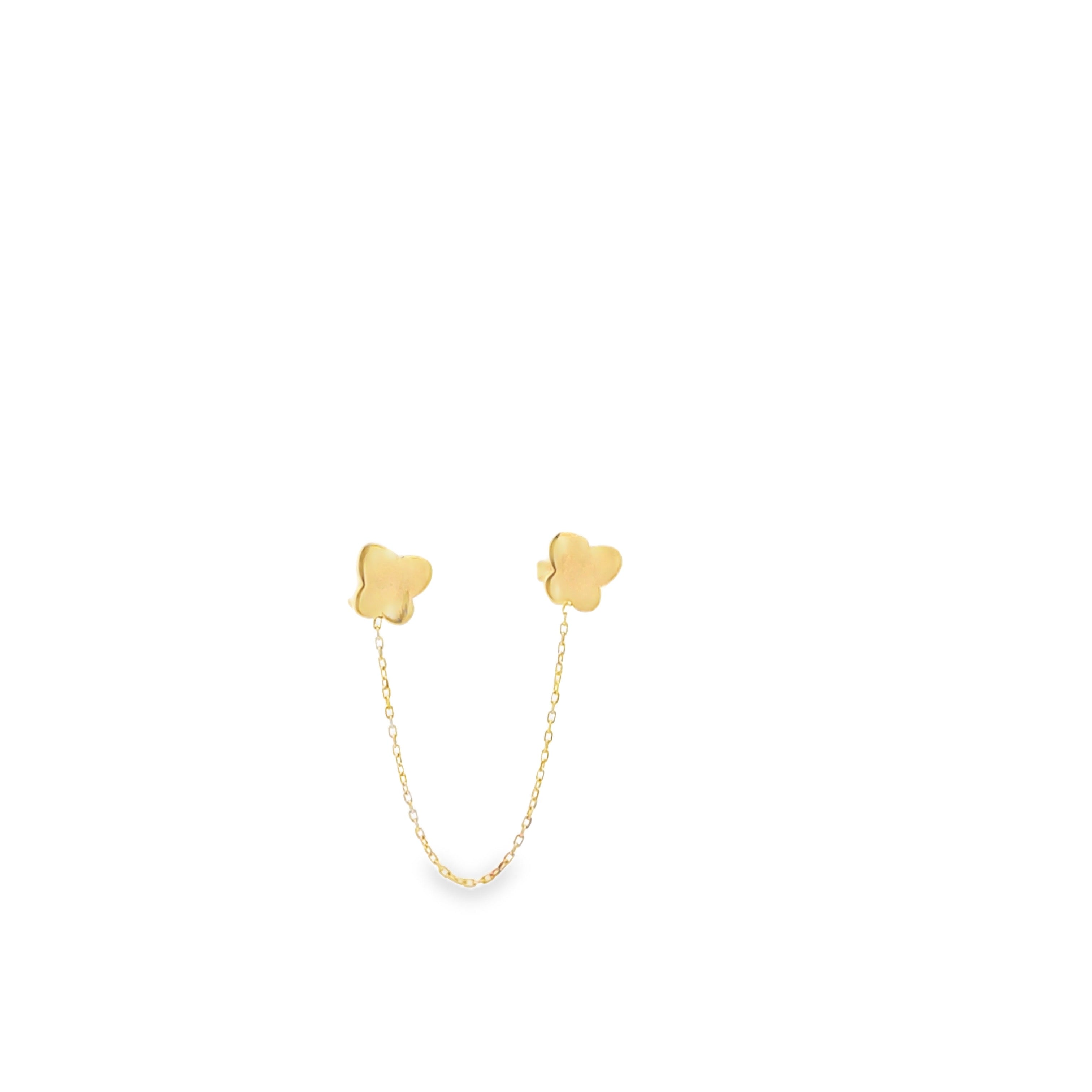 Yellow Gold Onyx Clover Double Stud Chain Earring