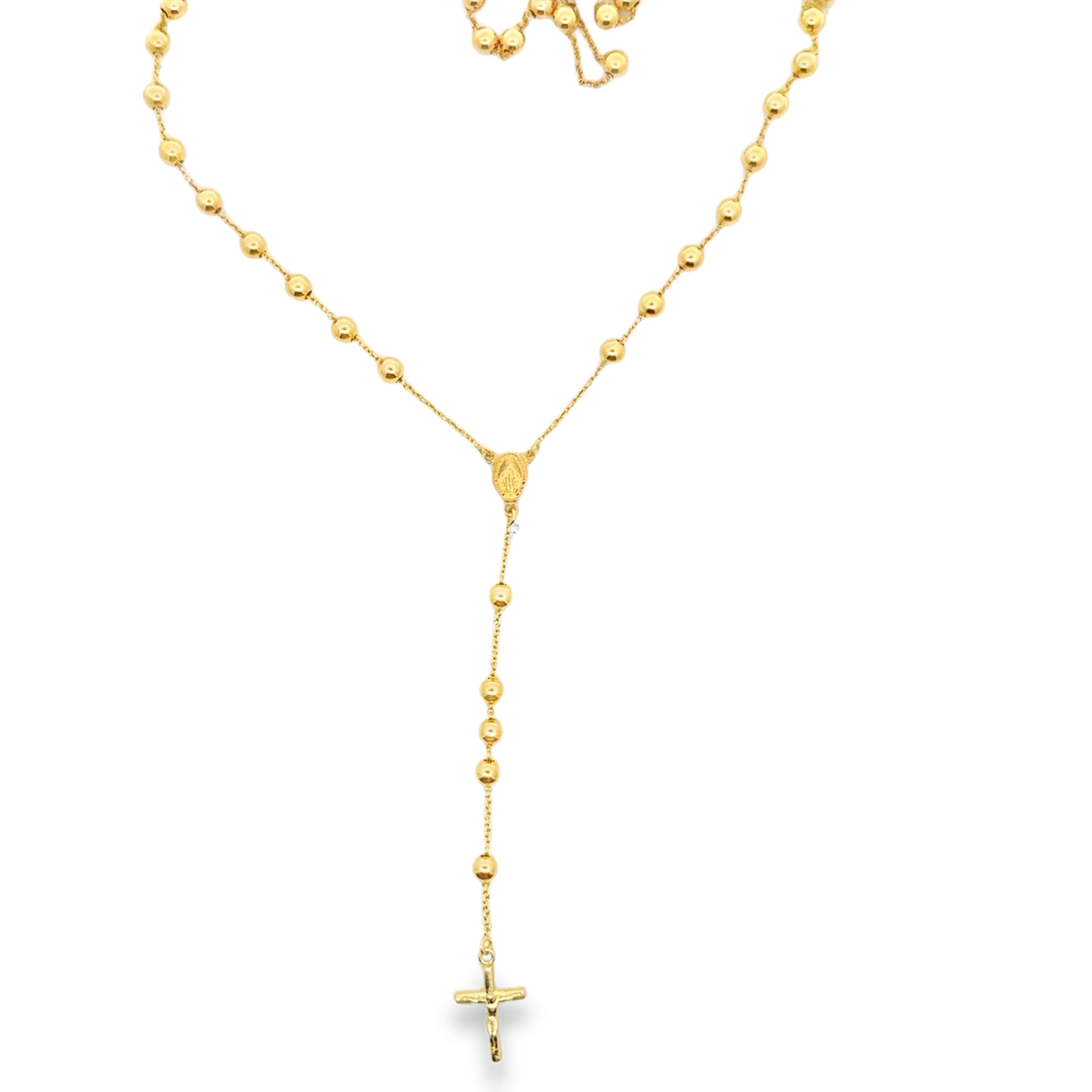 Yellow Gold Beaded Rosary Y-Necklace with Cross Pendant