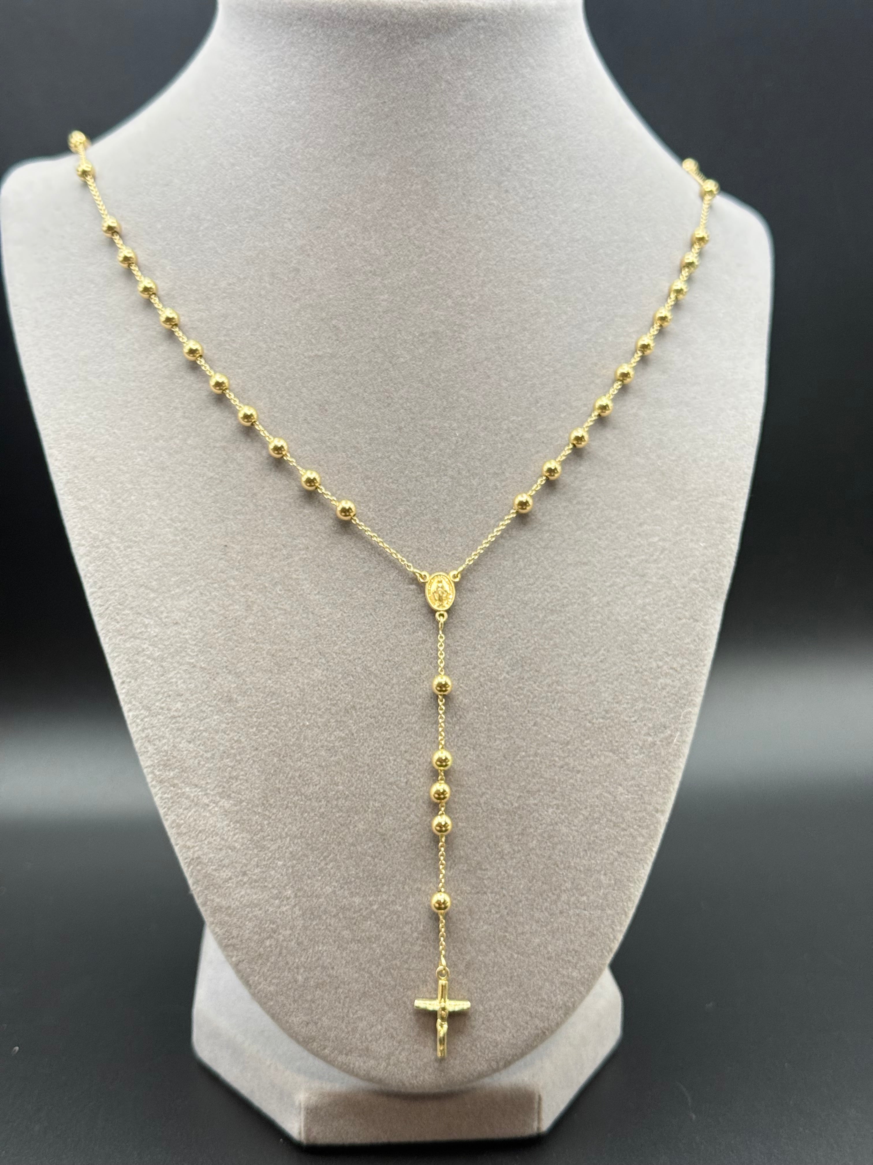 Yellow Gold Beaded Rosary Y-Necklace with Cross Pendant