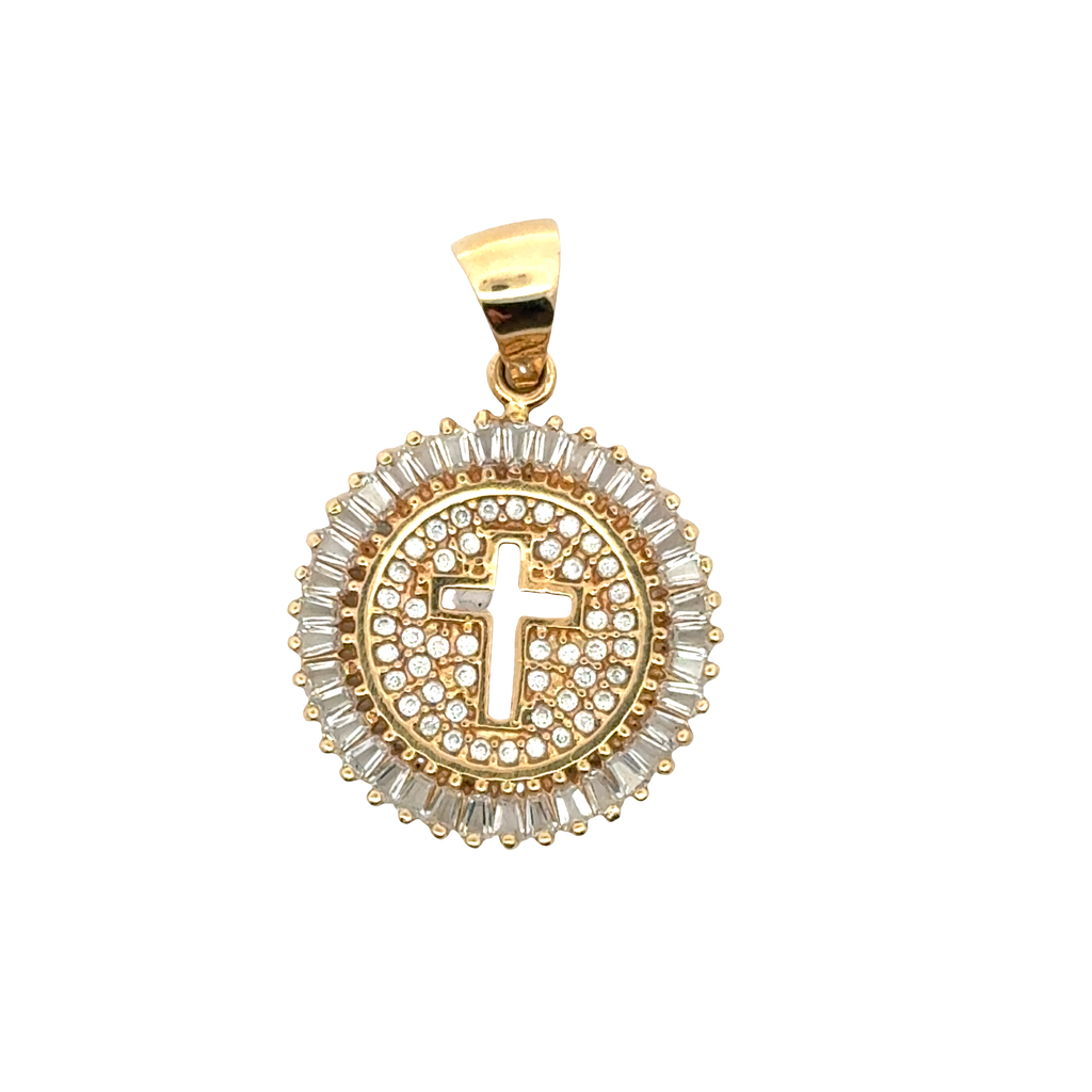 Yellow Gold Diamond Cross Sunburst Pendant