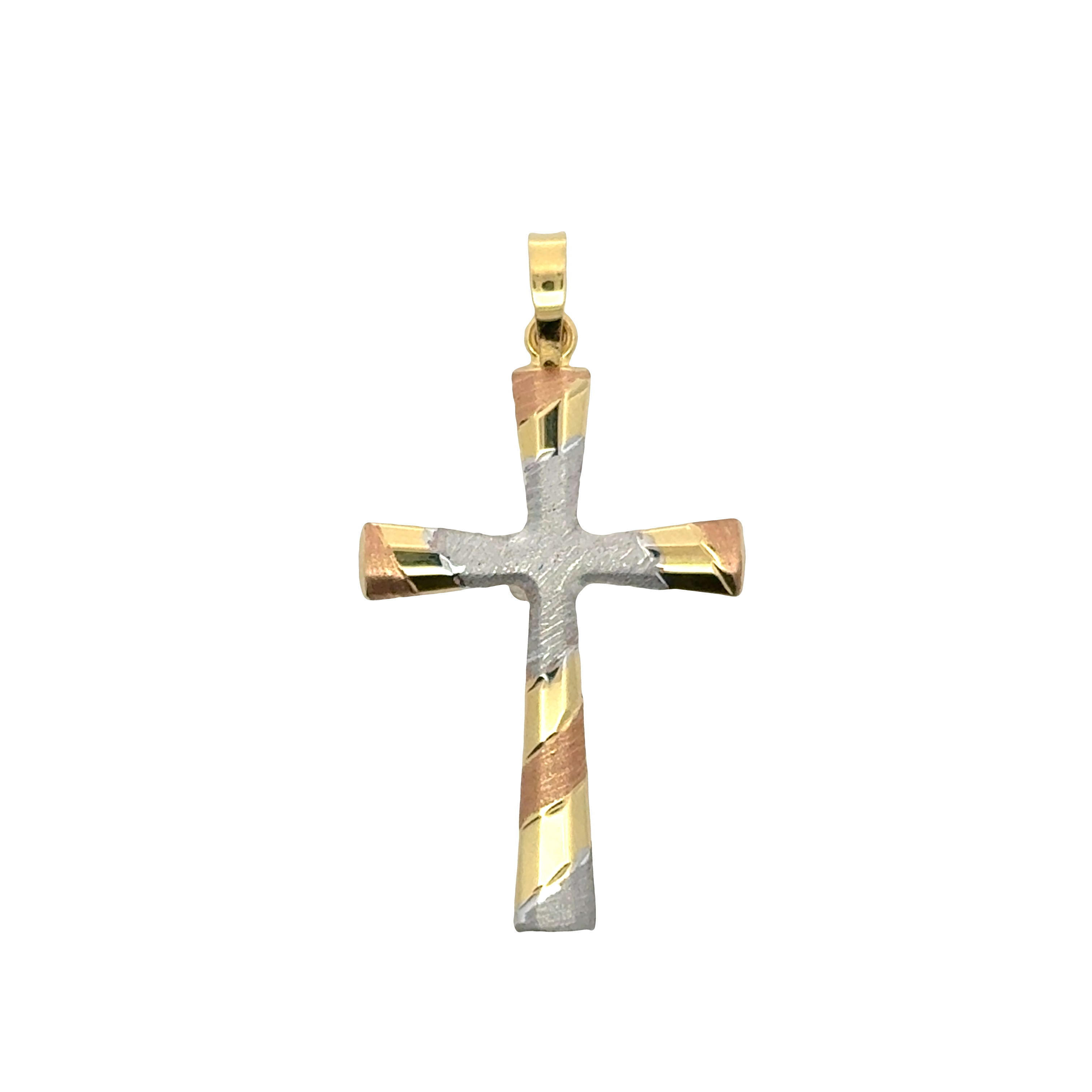 Tri-Color Gold Textured Cross Pendant
