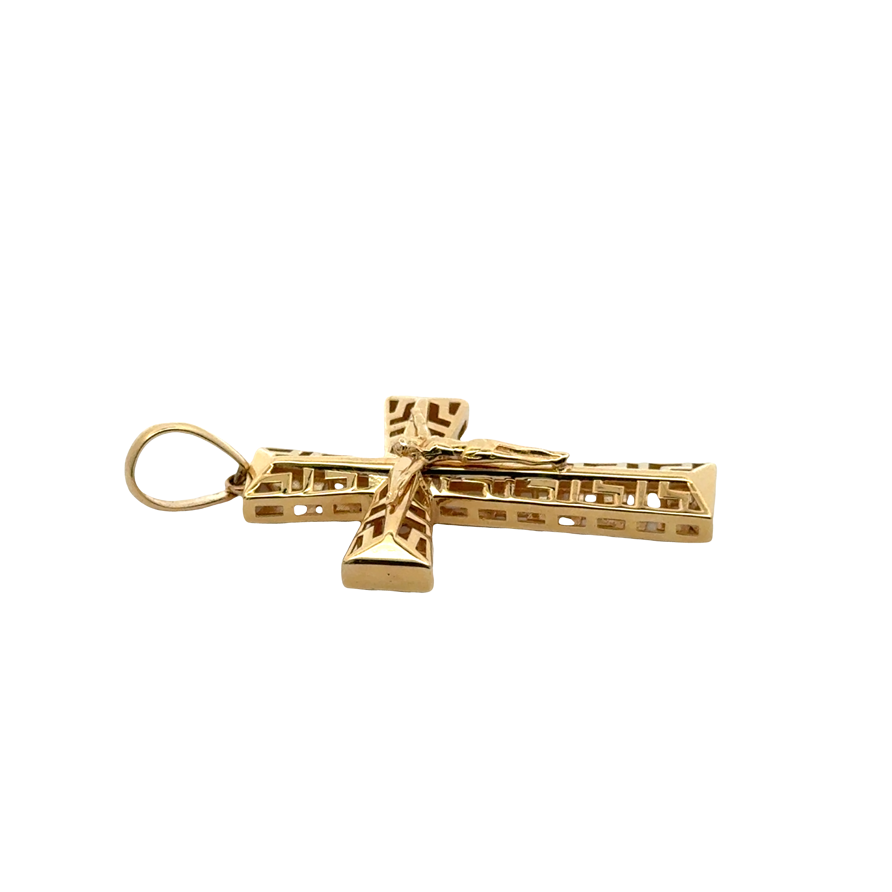 Yellow Gold Greek Key Cutout Crucifix Pendant