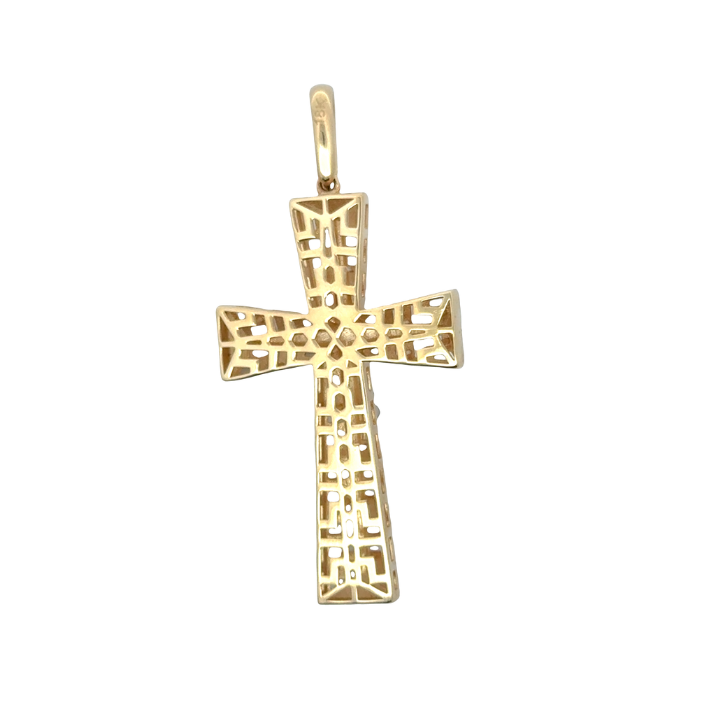 Yellow Gold Greek Key Cutout Crucifix Pendant