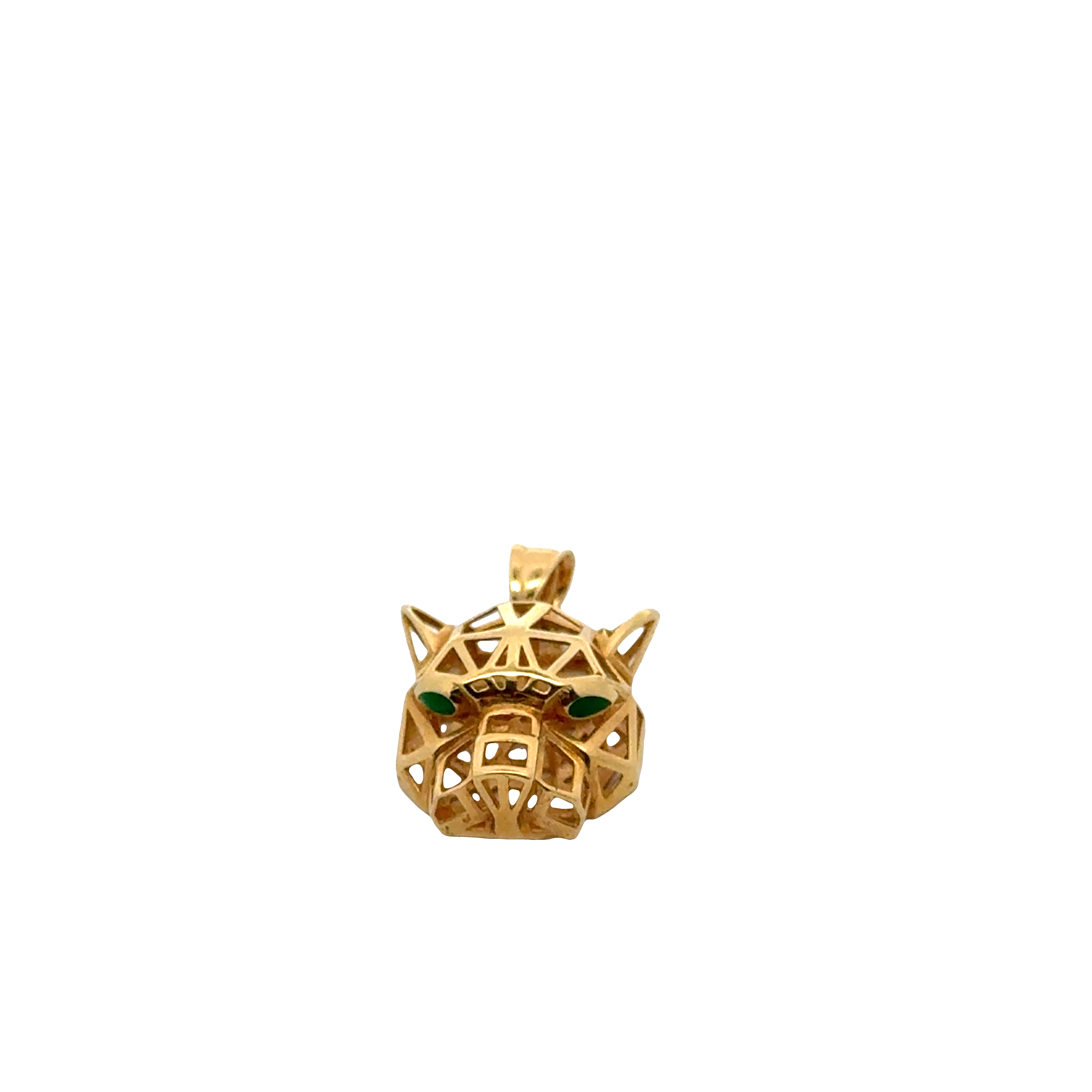 Yellow Gold Geometric Panther Head Pendant with Emerald Eyes