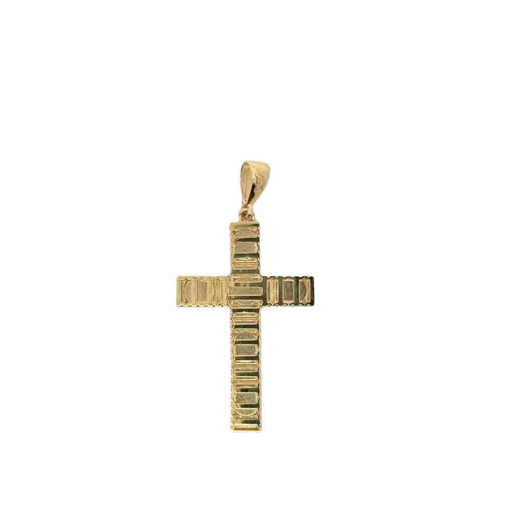 Textured Yellow Gold Screw Motif Cross Pendant