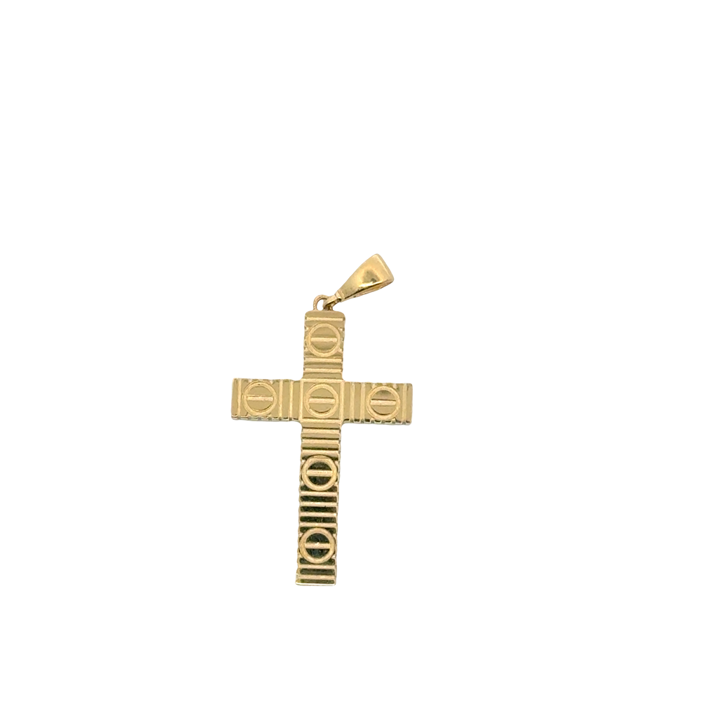 Textured Yellow Gold Screw Motif Cross Pendant