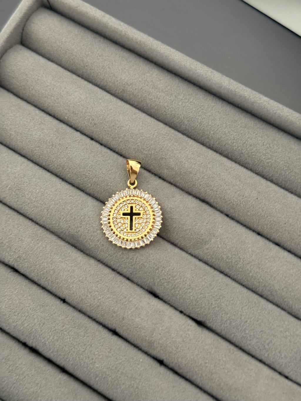 Yellow Gold Diamond Cross Sunburst Pendant