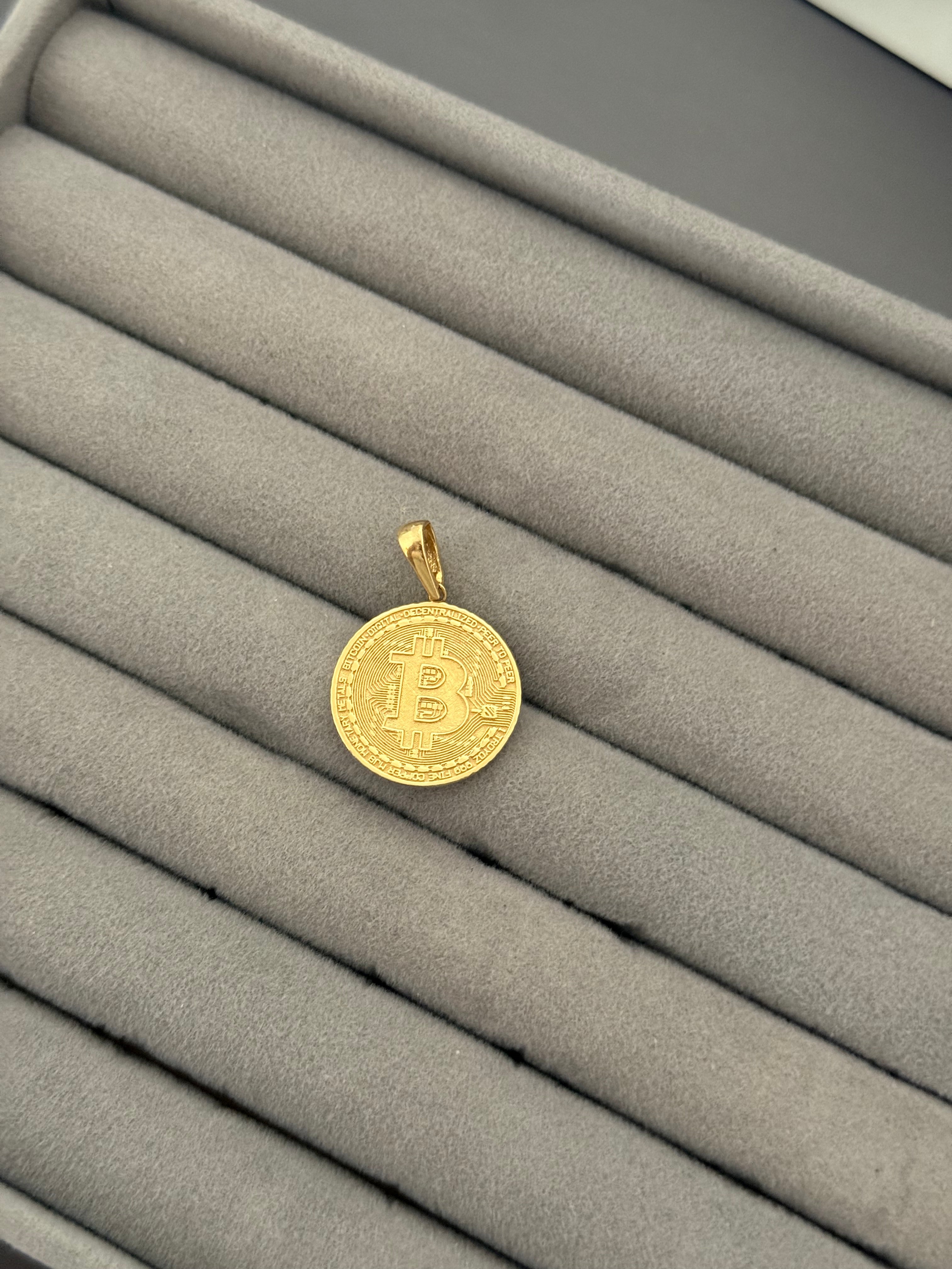 Yellow Gold Bitcoin Logo Coin Pendant