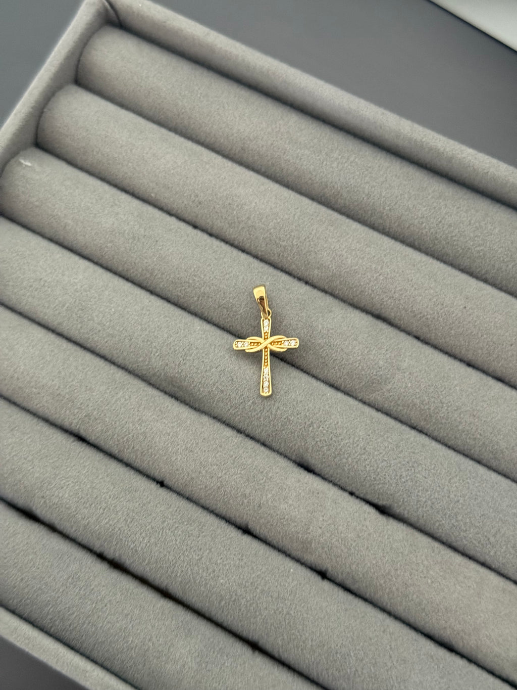 Yellow Gold Infinity Cross Pendant with Zircon Accents
