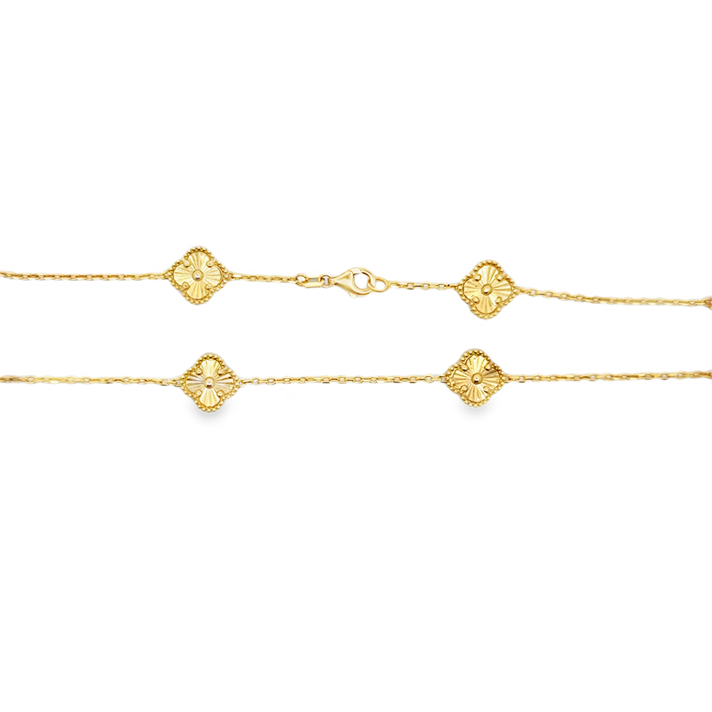 Yellow Gold Textured Quatrefoil Charm Necklace