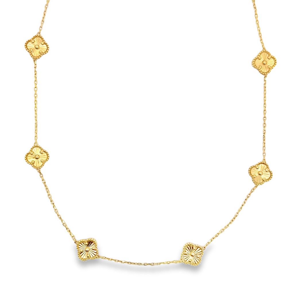 Yellow Gold Textured Quatrefoil Charm Necklace