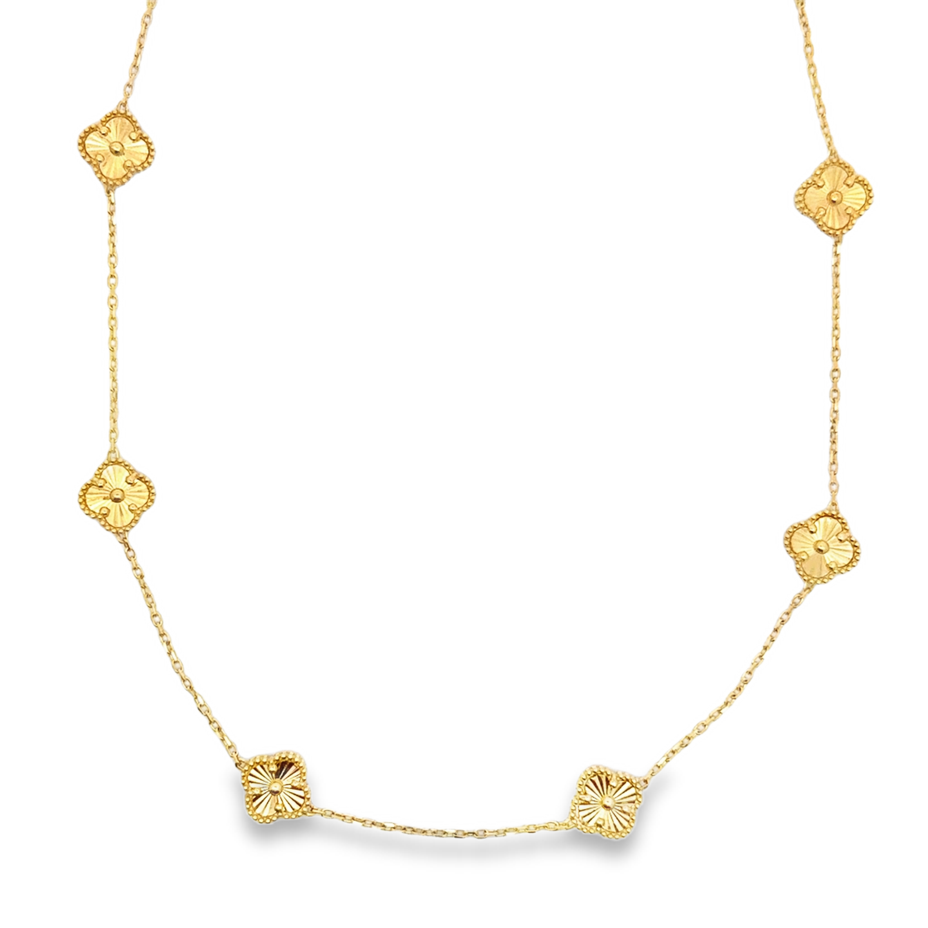 Yellow Gold Textured Quatrefoil Charm Necklace