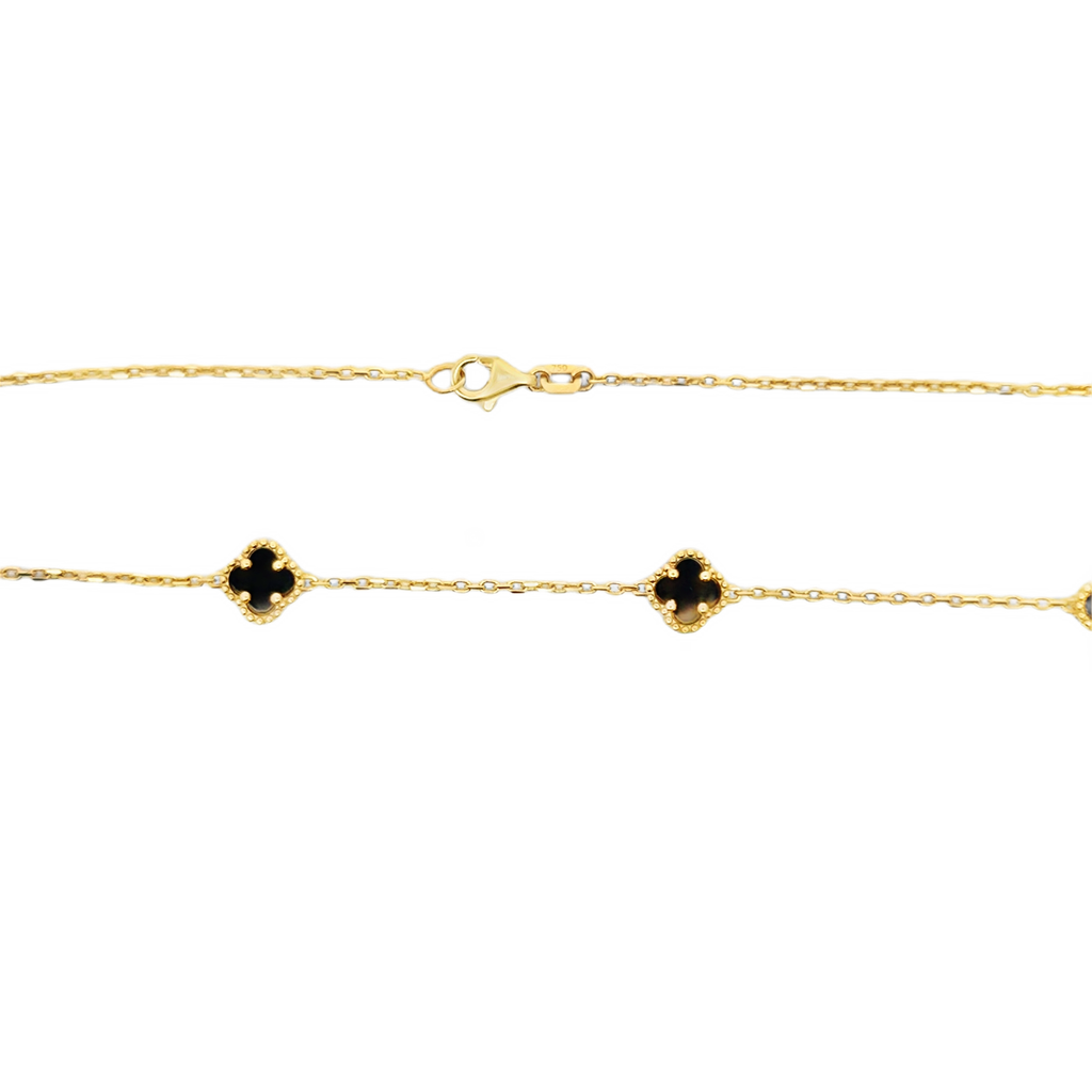 Onyx Clover Charm Necklace in Yellow Gold