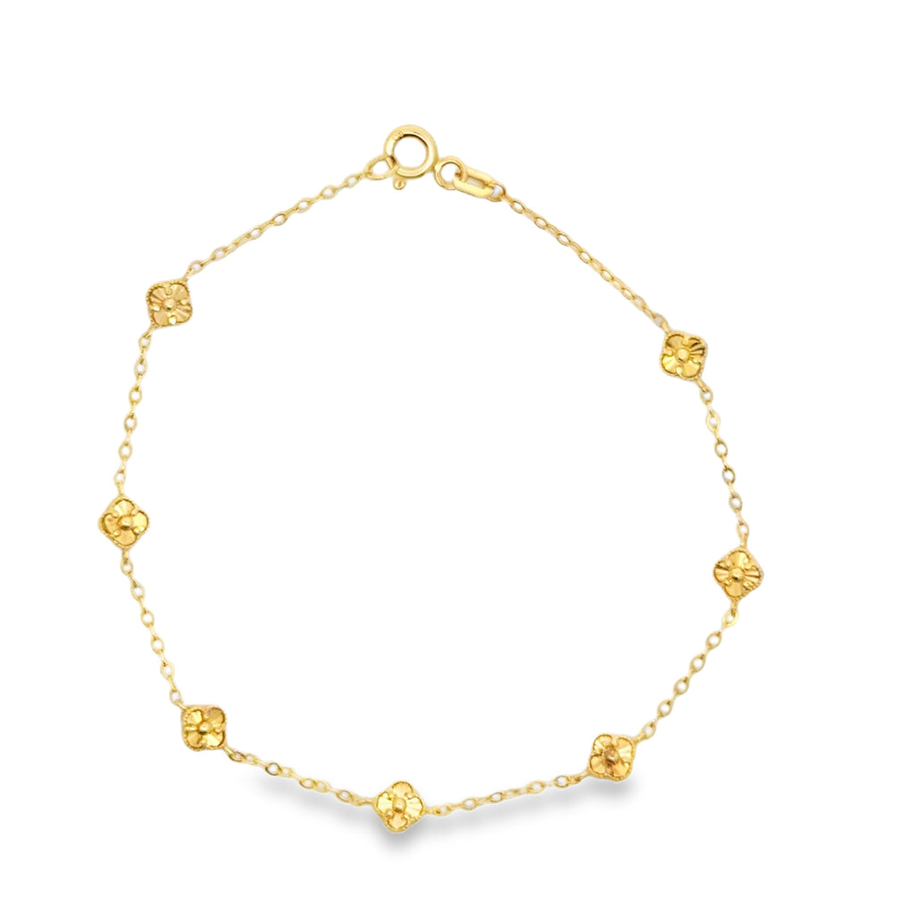 Floral Motif Station Chain Bracelet in Yellow Gold