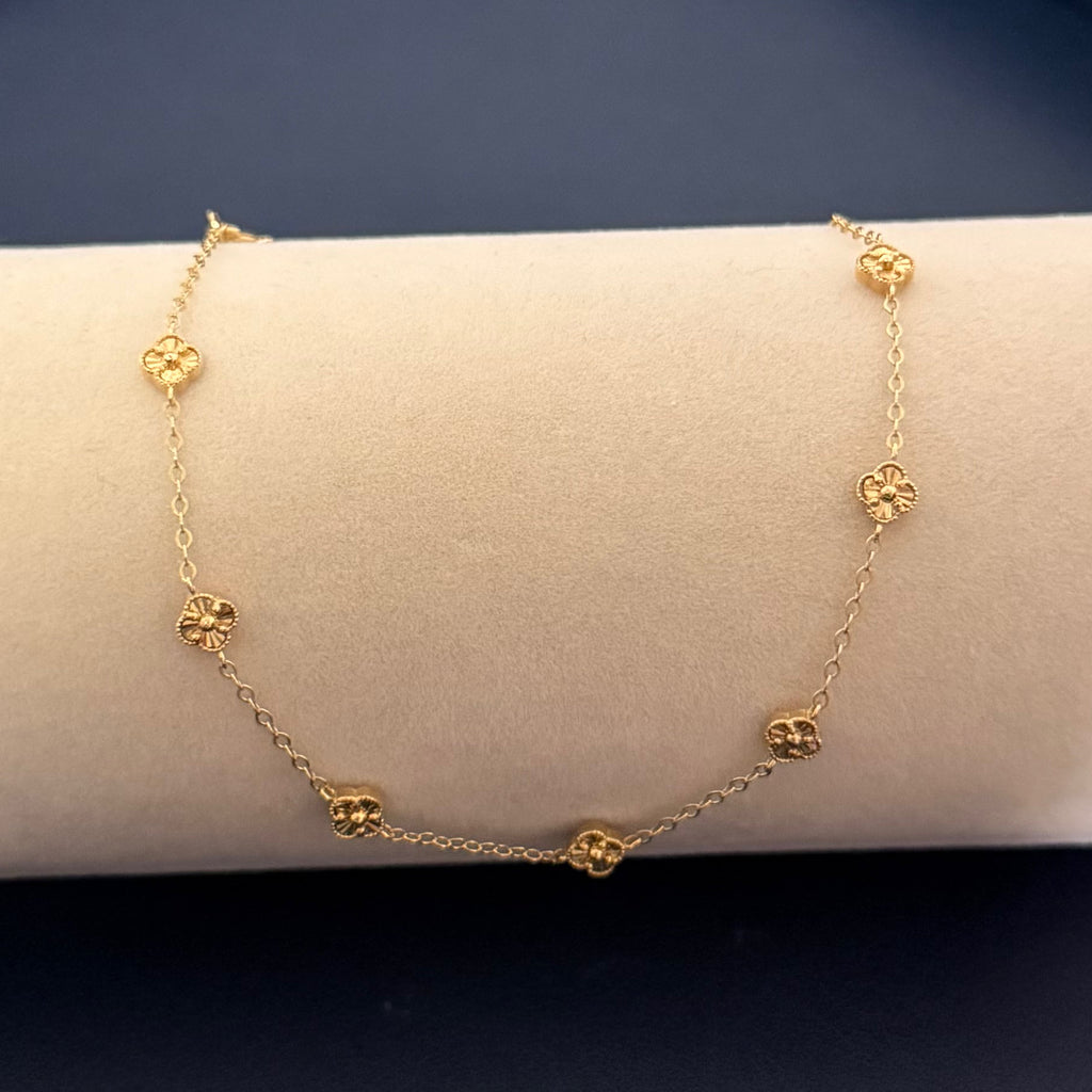 Floral Motif Station Chain Bracelet in Yellow Gold