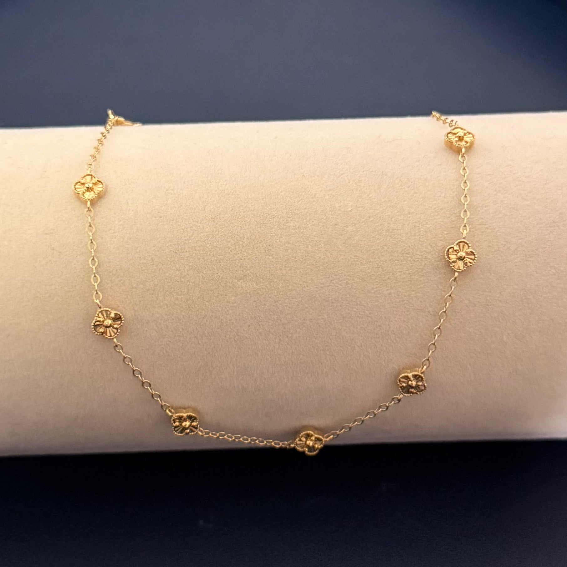 Floral Motif Station Chain Bracelet in Yellow Gold