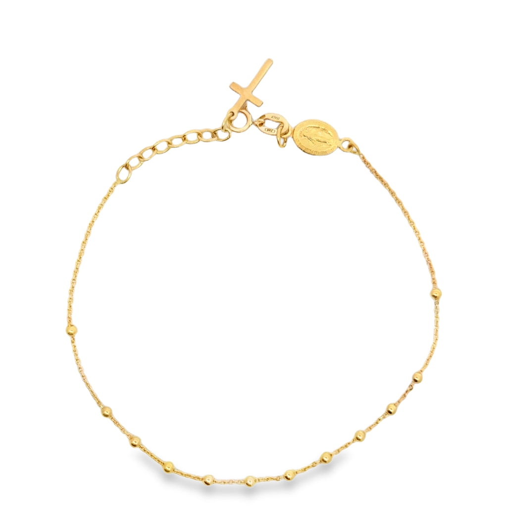 Yellow Gold Cross and Miraculous Medal Charm Bracelet