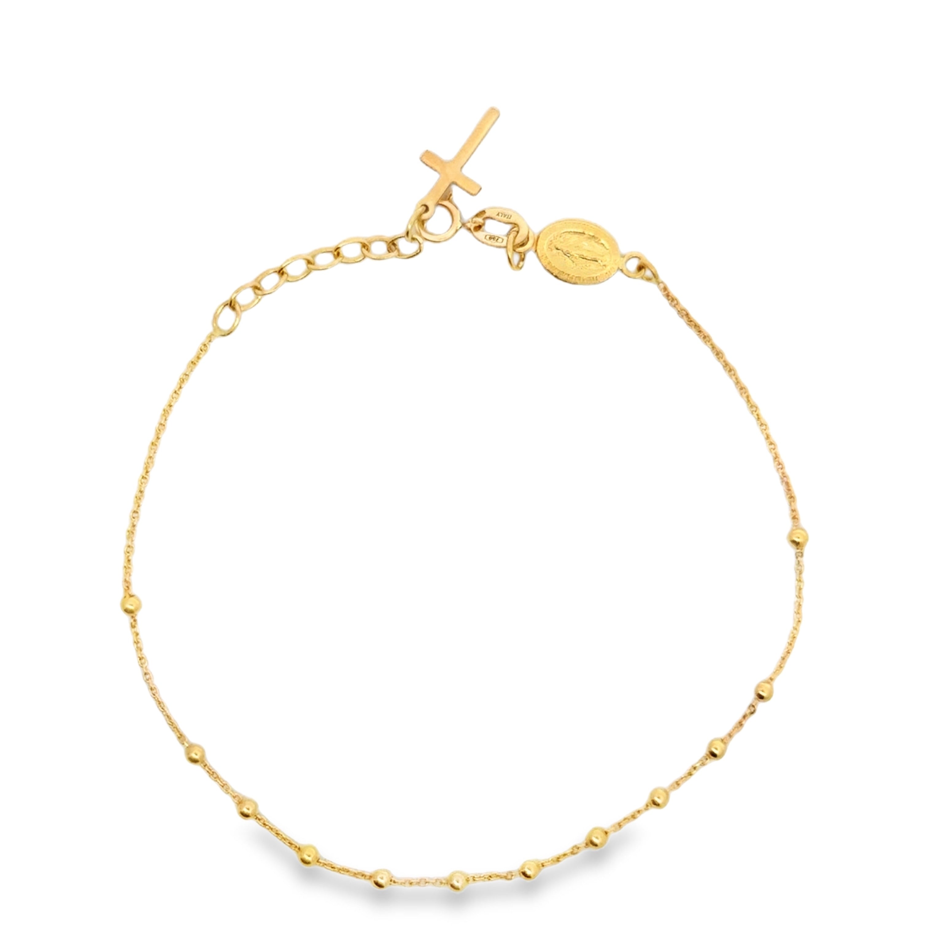 Yellow Gold Cross and Miraculous Medal Charm Bracelet