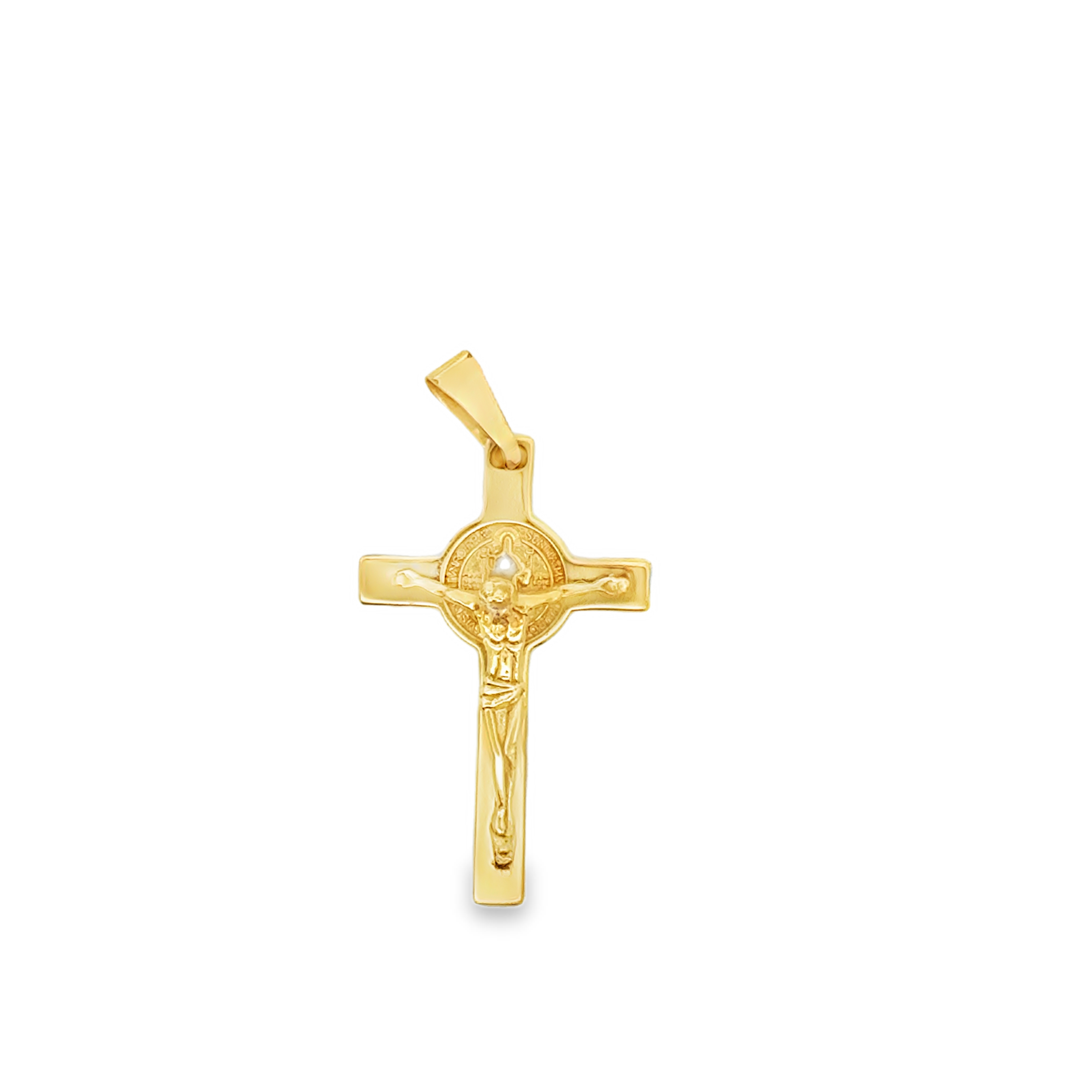 Yellow Gold Crucifix Pendant with Circular Motif