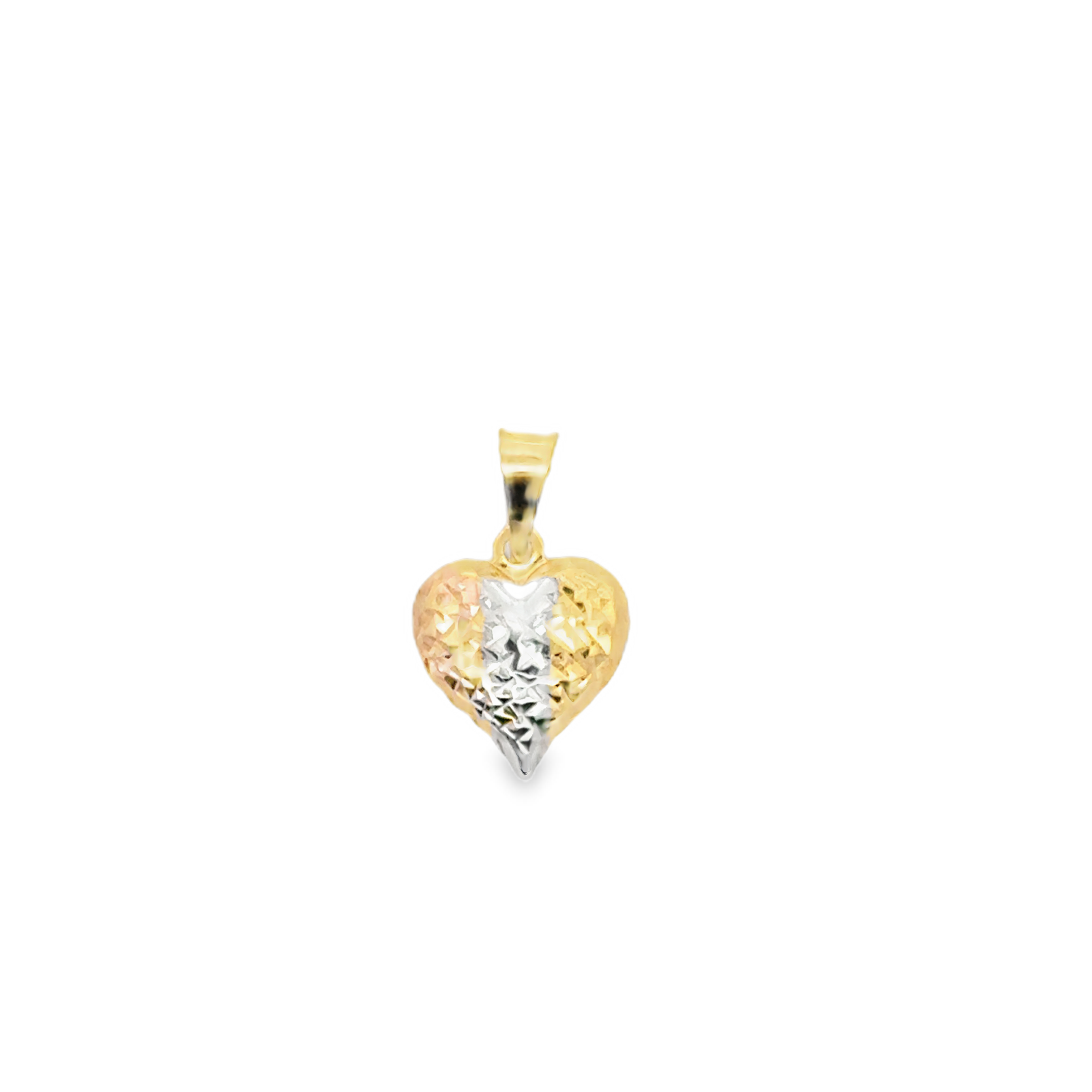 Tri-Color Diamond-Cut Heart Pendant in Yellow Gold