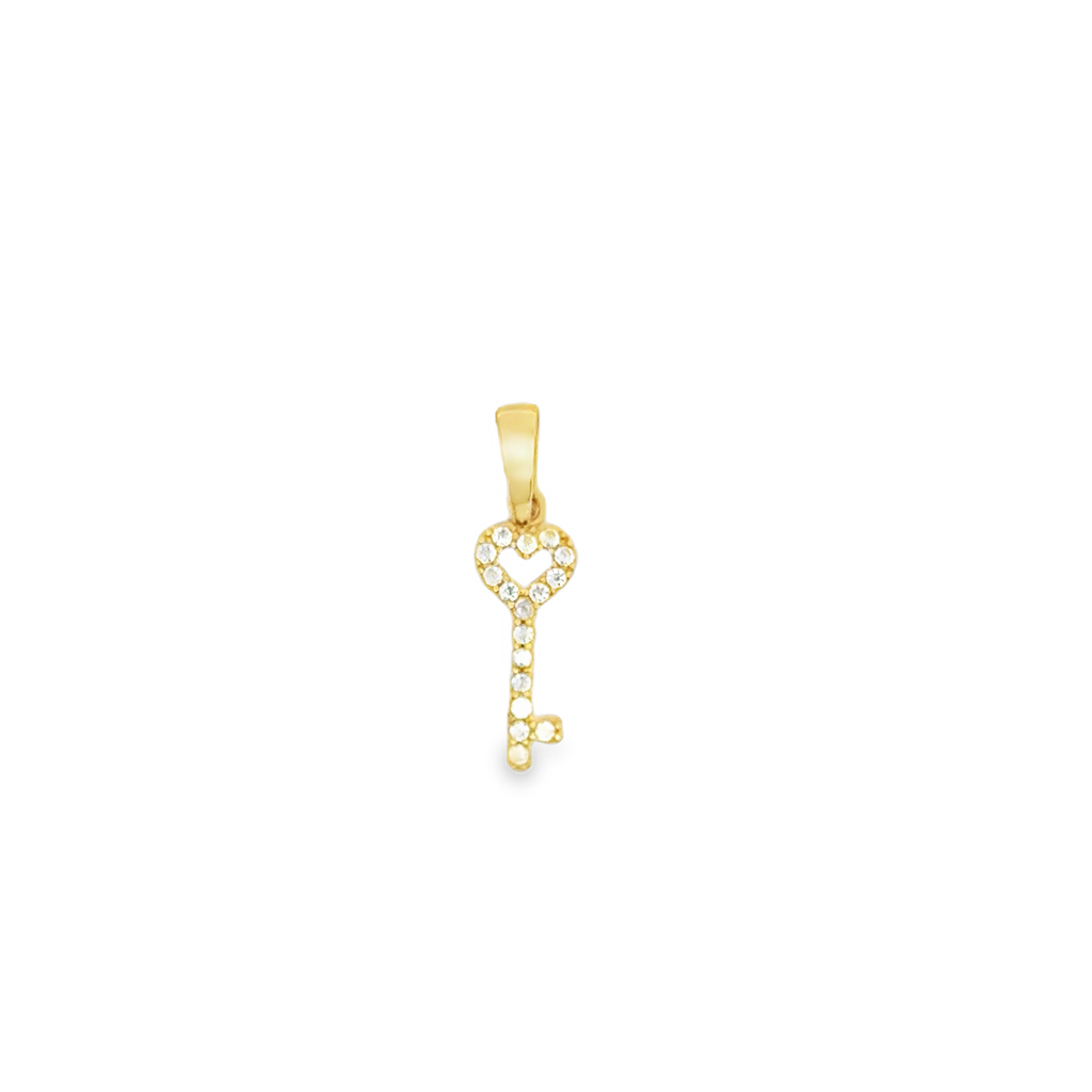 Zircon Heart Key Pendant in Yellow Gold